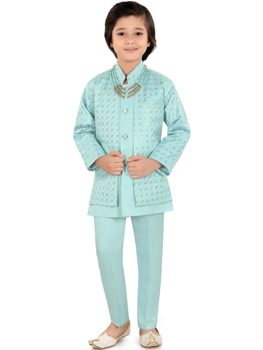 joley poley Boys Embroidered Mandarin Collar Sherwani