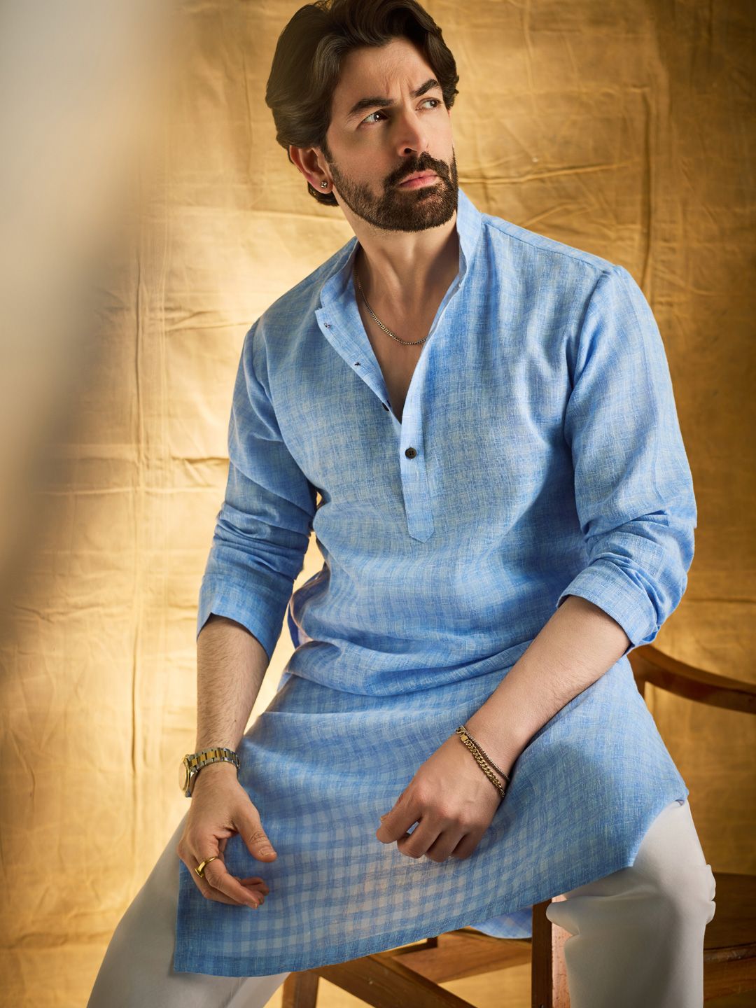 SOJANYA Checked Woven Design Mandarin Collar Straight Kurta