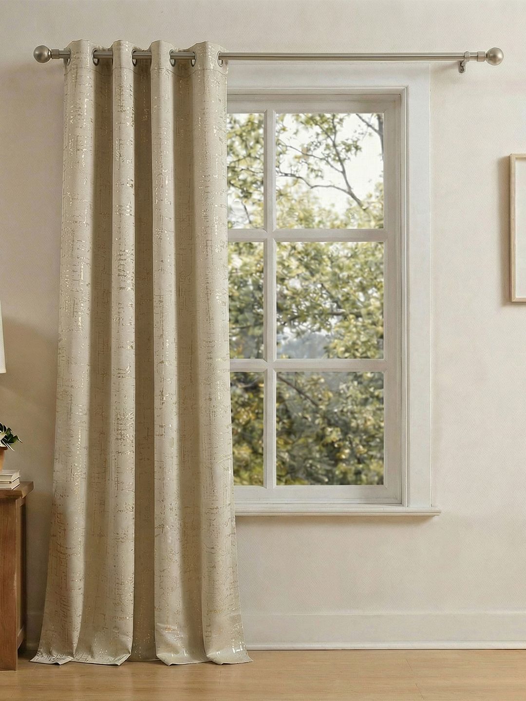 URBAN SPACE URBAN SPACE Beige & Gold-Toned Printed Black Out Door Curtain