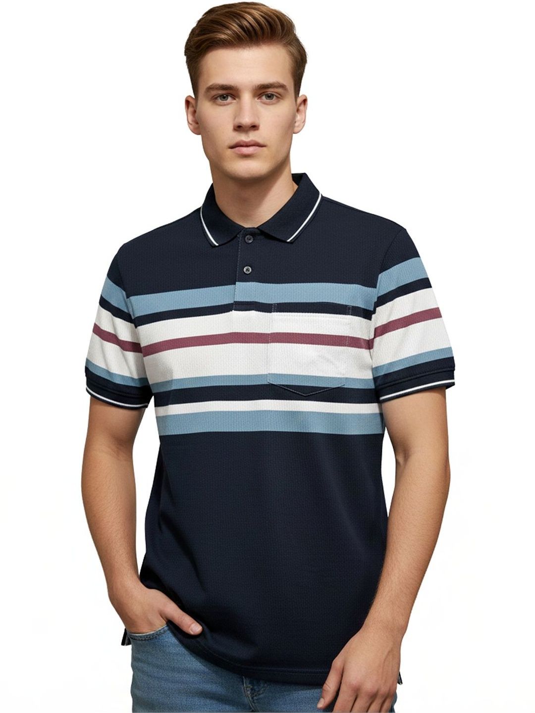 NEXGEN CLUB Mens Striped Polo Regular Fit Soft Fabric Pullover Pocket Detail Tshirts