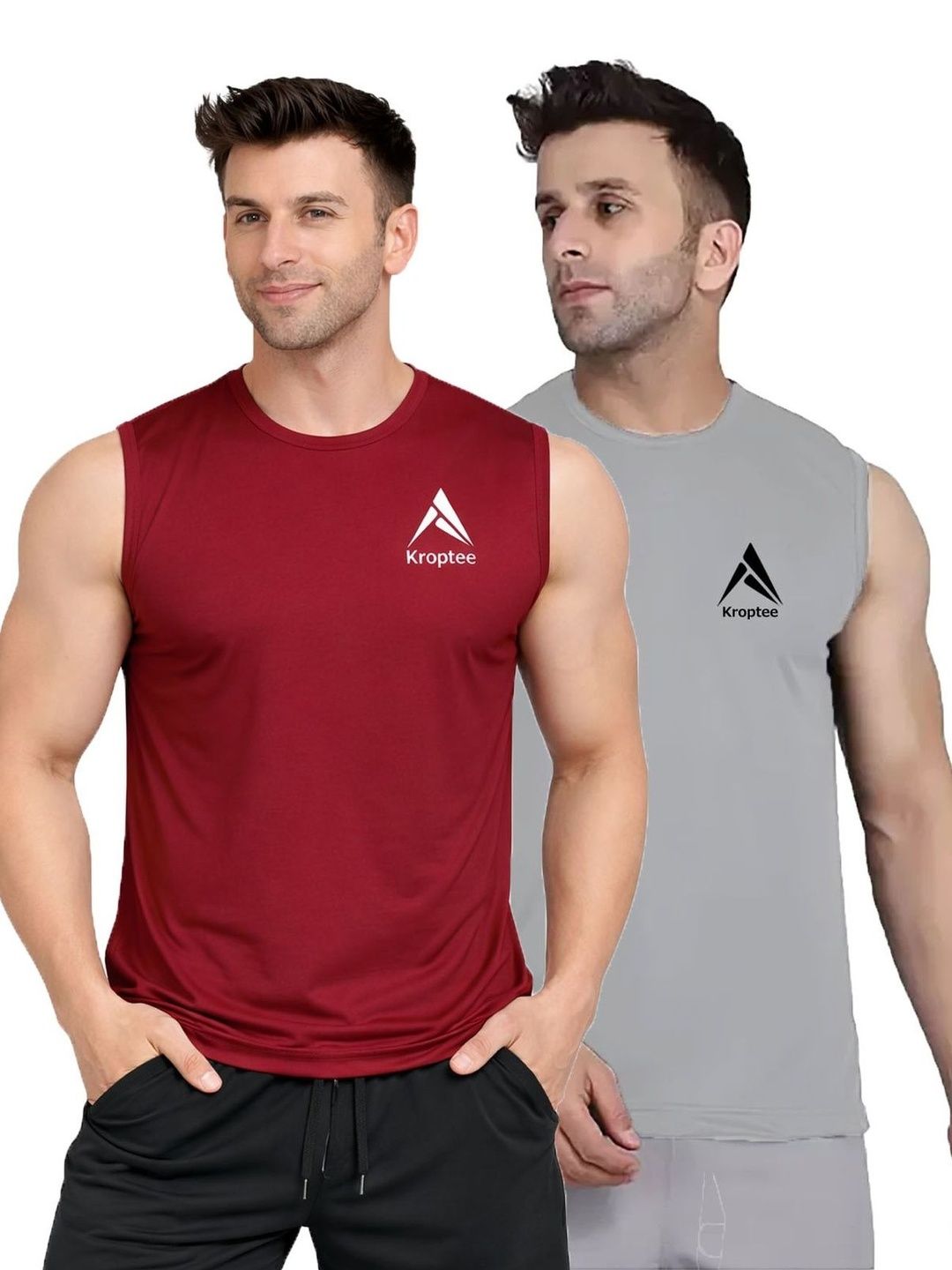 Kroptee Pack of 2 Cotton Blend Gym Vest