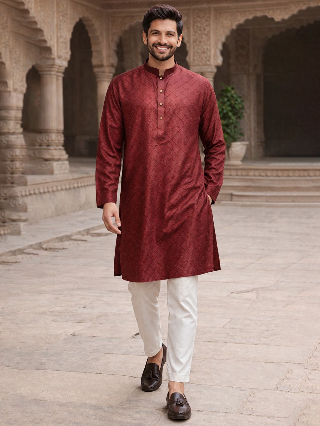 House of Pataudi Ethnic Motifs Embroidered Sequins Straight Kurta