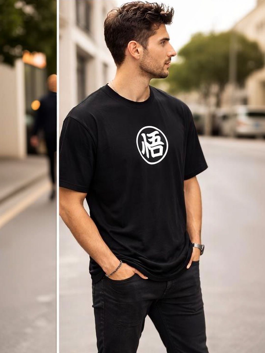 LAGAV Men's Black Oversize Goku Printed Tshirts