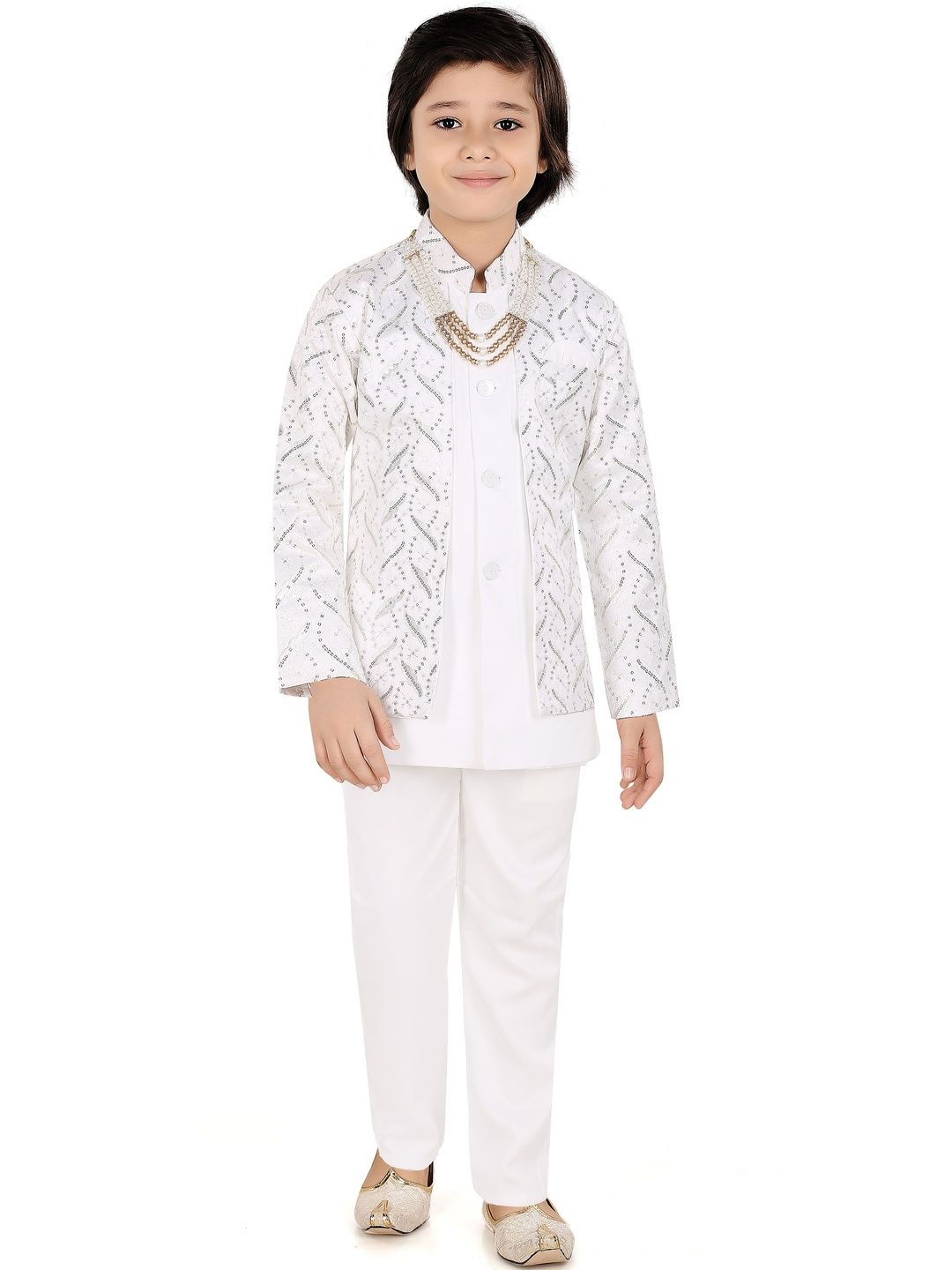 joley poley Boys Sequin Embroidered Mandarin Collar Sherwani