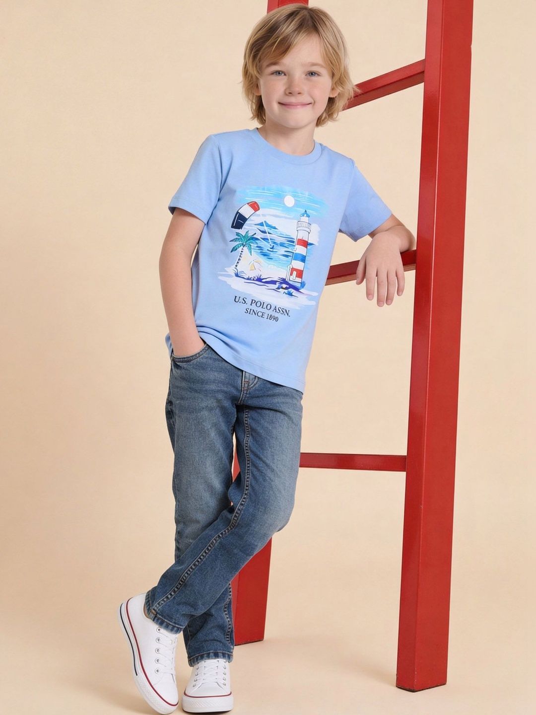 U.S. Polo Assn. Kids U.S. Polo Assn. Kids Boys Graphic Printed Regular Fit Tshirts