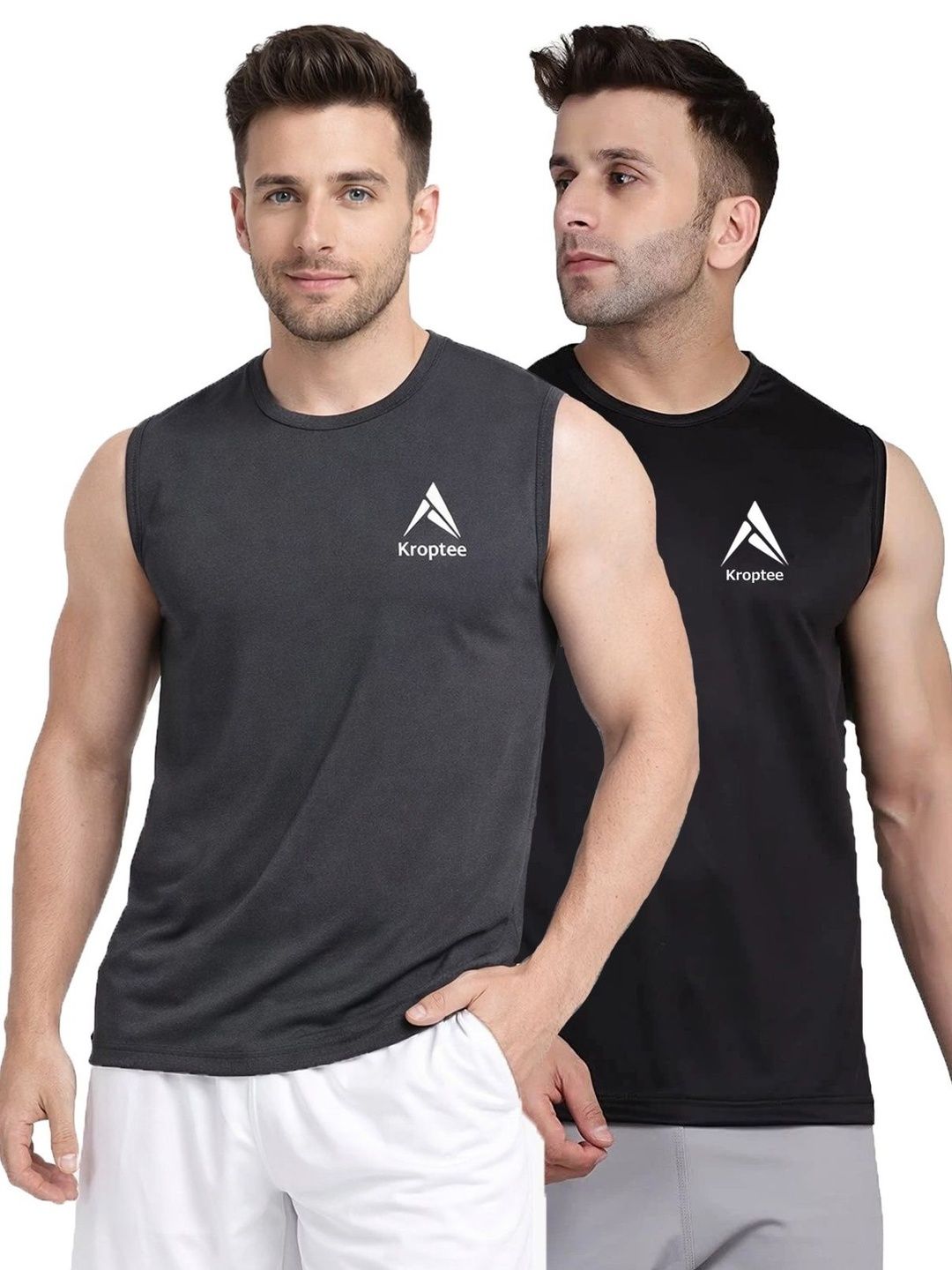 Kroptee Pack of 2 Cotton Blend Gym Vest