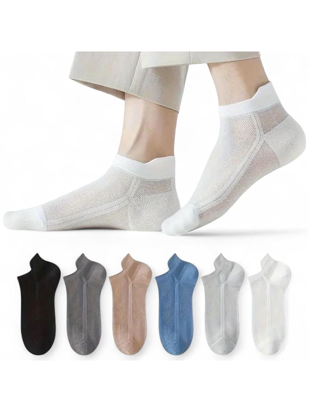 PRASTHAN Men Pack of 6 Cotton Blend Ankle Length Socks