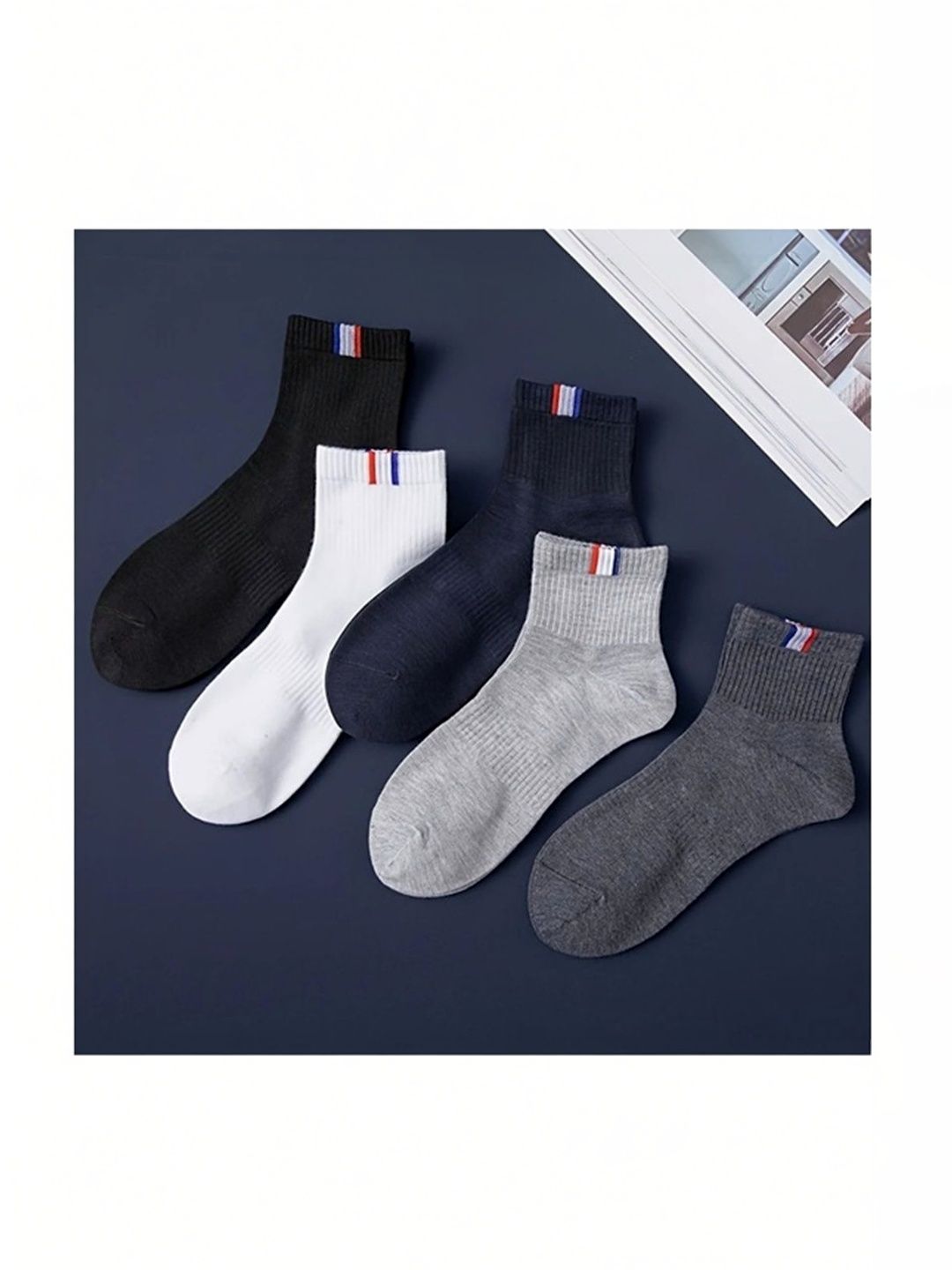 PRASTHAN Men Pack Of 5 Striped Cotton Blend Ankle Length Socks