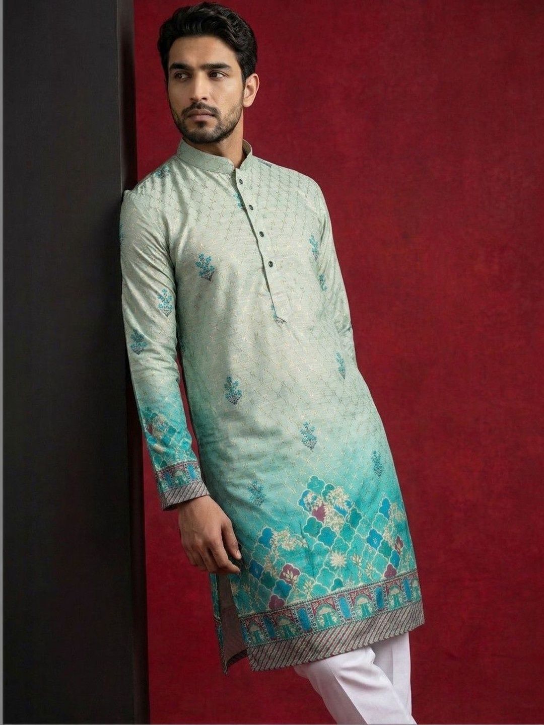Dincharya Men Ethnic Motifs Printed Sequinned Kurta