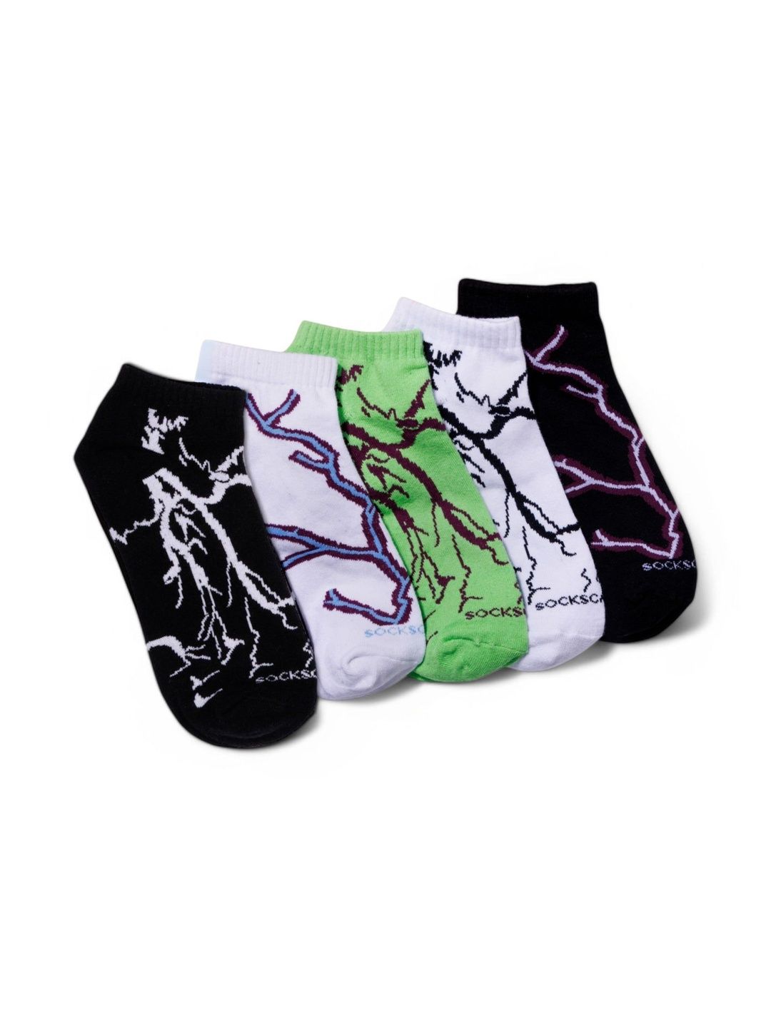 PRASTHAN Men Pack Of 5 Patterned Cotton Blend Ankle Length Socks