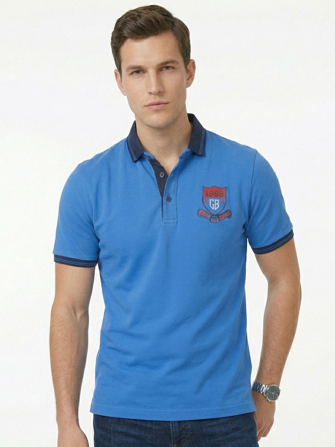 Here&Now X Game Begins Men Brand Logo Printed Polo Collar T-shirt