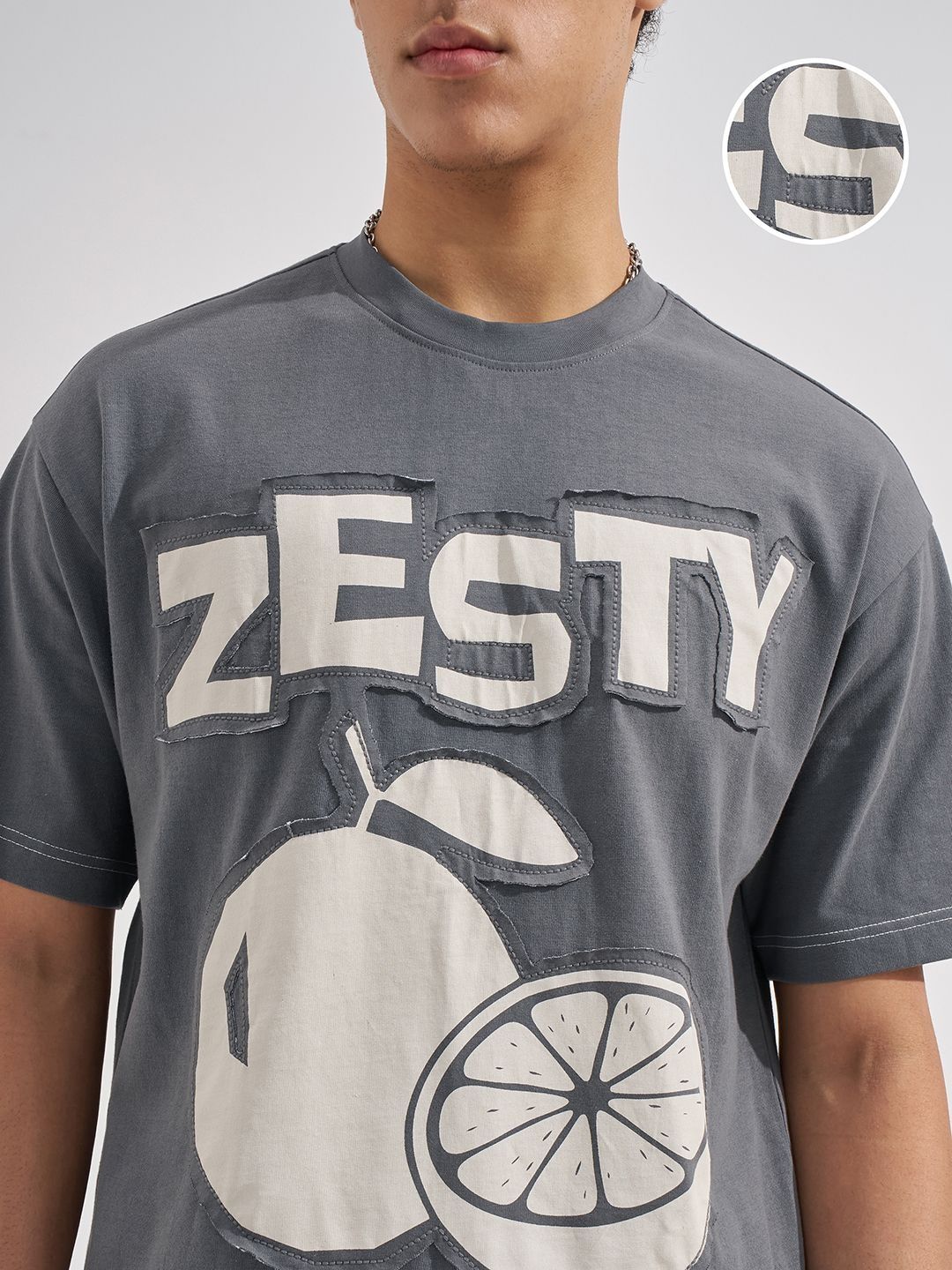 HIGHLANDER Men Relaxed Fit Grey Round Neck Half Sleeve Drop Shoulder Graphic Tshirts