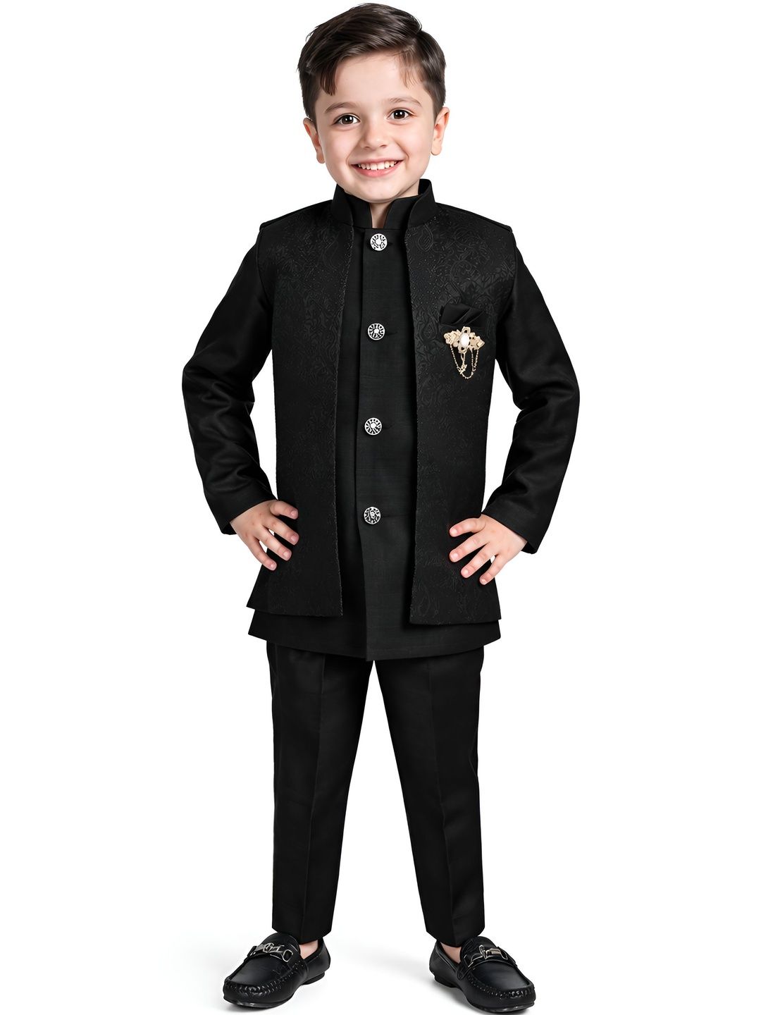 Arshia Fashions Boys Self Design Band Collar Sherwani Set