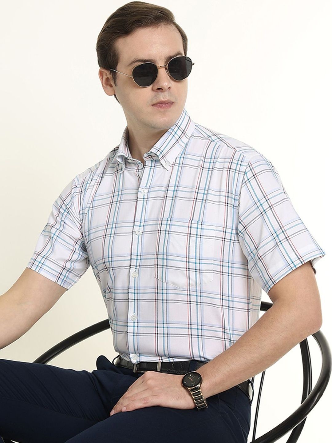 Hancock Men Checked Pure Cotton Slim Fit Formal Shirts