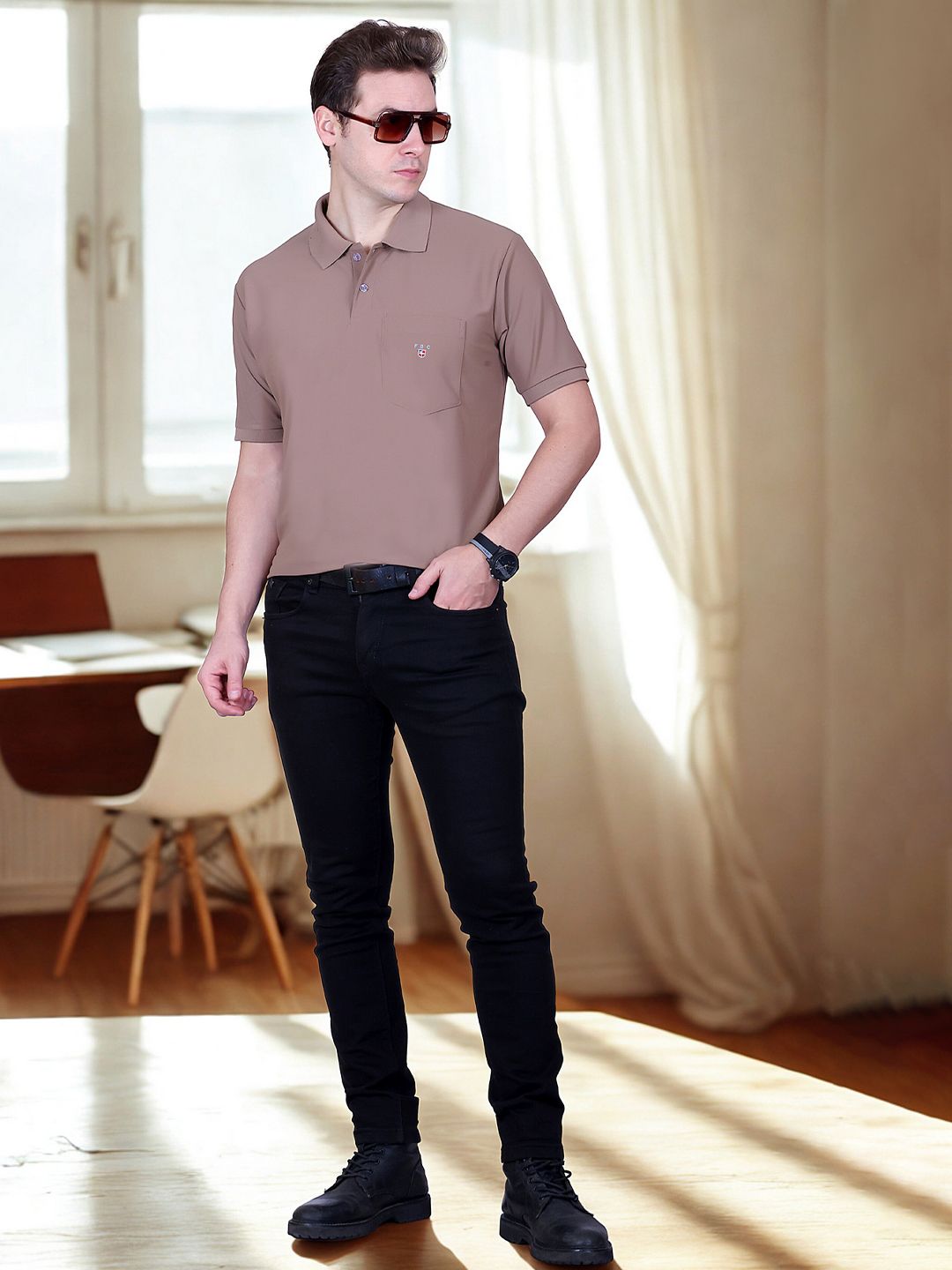FLOSBERRY Solid Polo Chest Pocket Tshirts