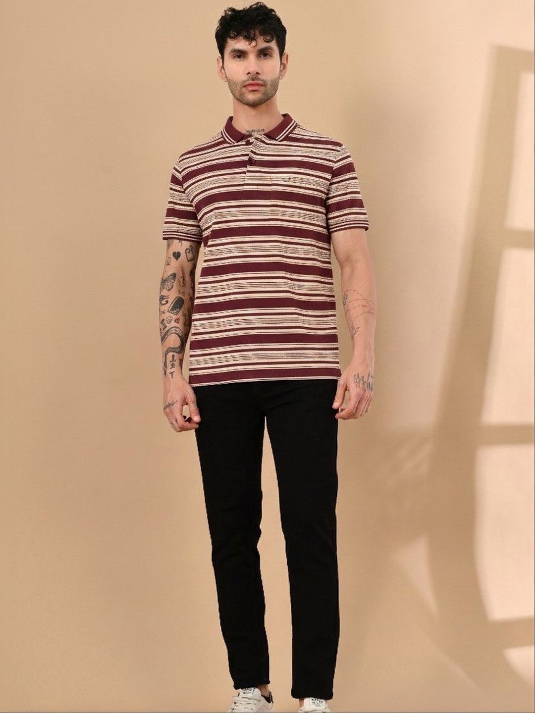 Mast & Harbour Mast Harbour Striped Polo Collar Cotton Tshirts