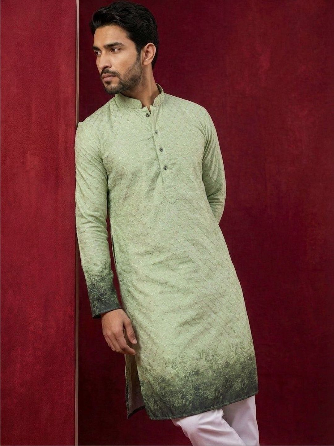 Dincharya Men Floral Printed Sequinned Kurta