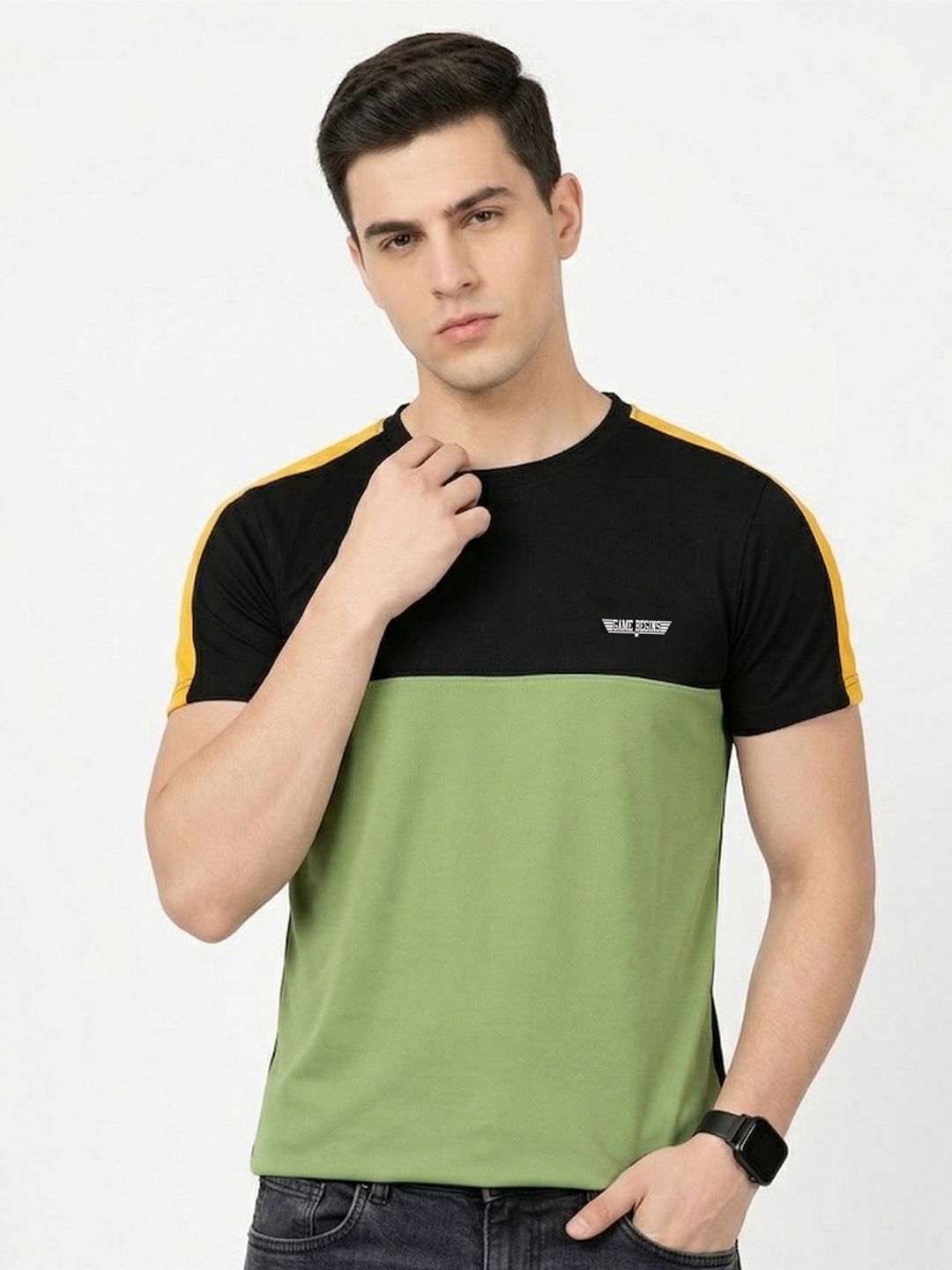 Here&Now X Game Begins Men Colourblocked T-shirt