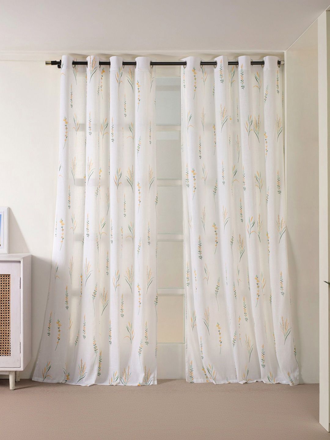 HOMEMONDE Multicoloured Set of 2 Floral Sheer Door Regular