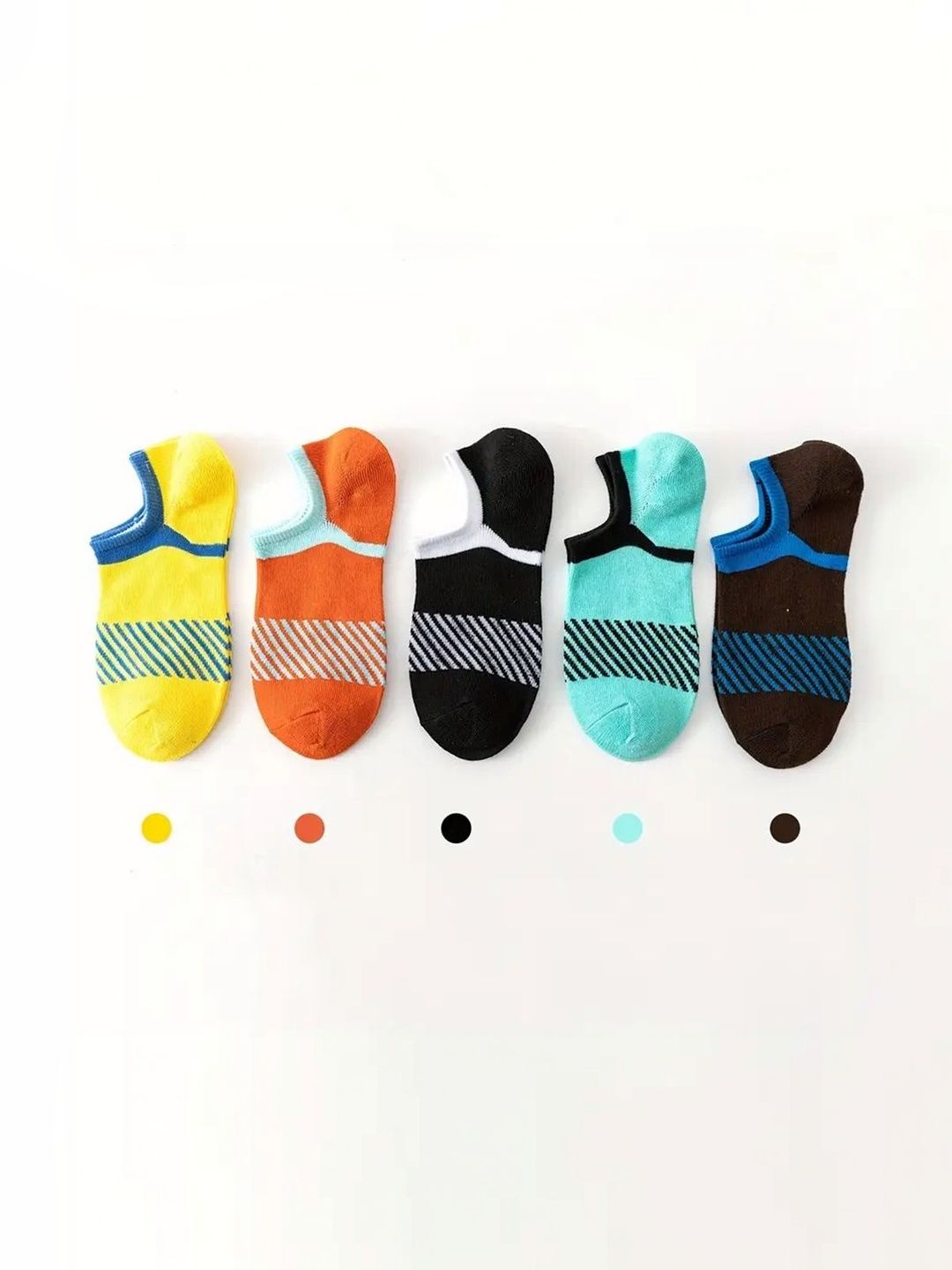 PRASTHAN Men Pack Of 5 Striped Cotton Blend Shoe Liners Socks