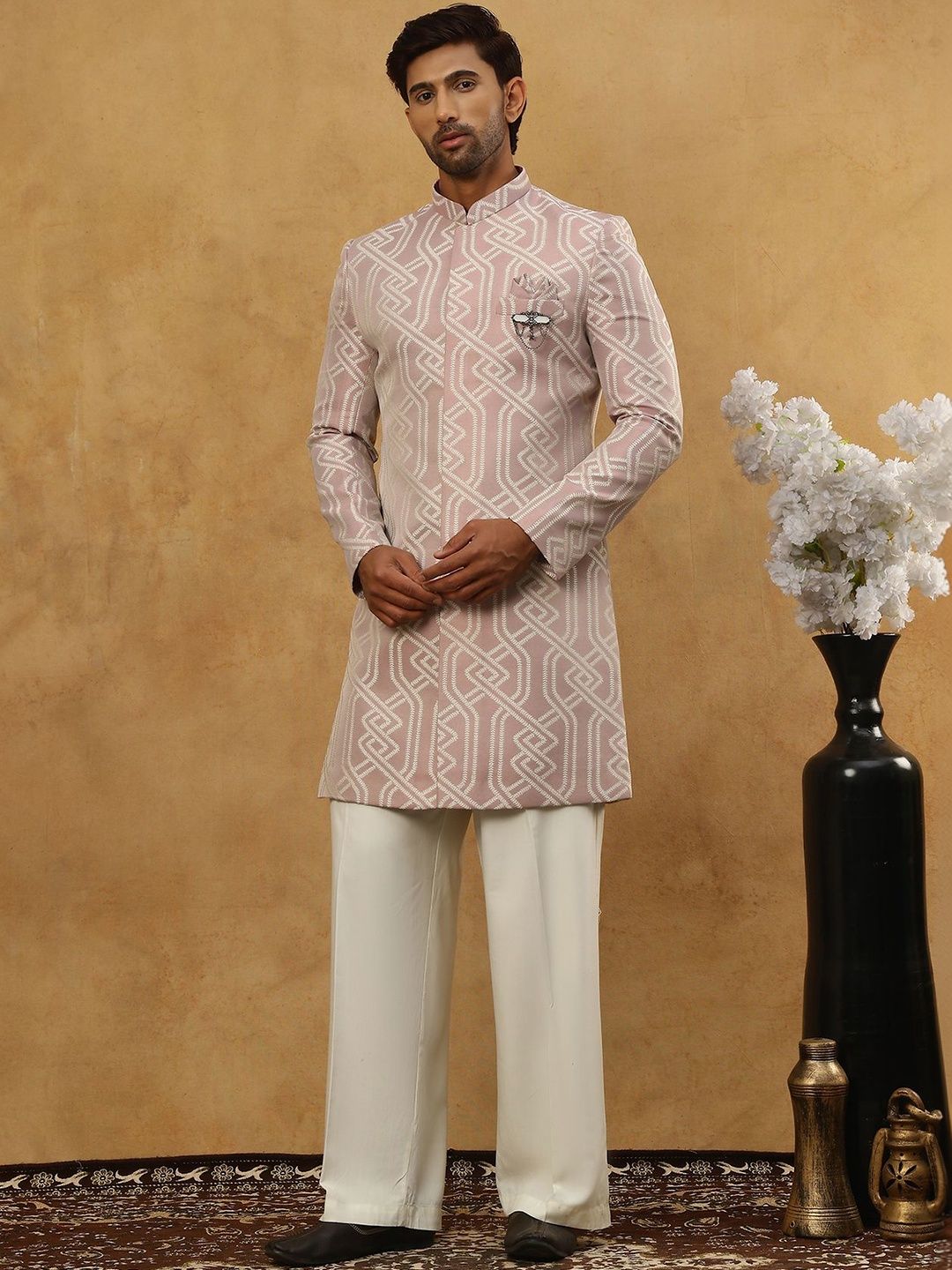 Jompers Embroidered Mandarin Collar Sherwani