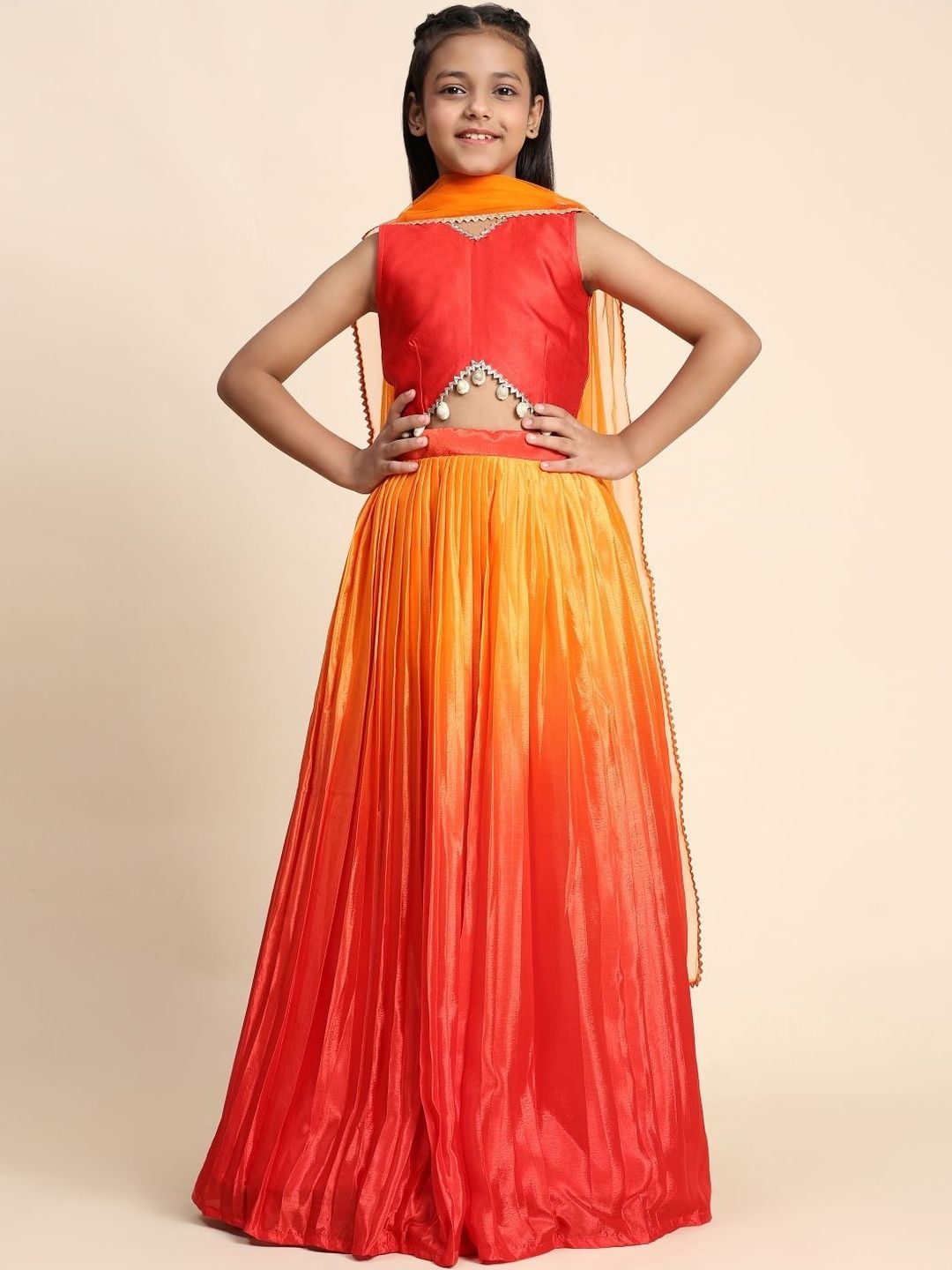 Sangria Girls V-Neck Flared Lehenga Choli With Dupatta