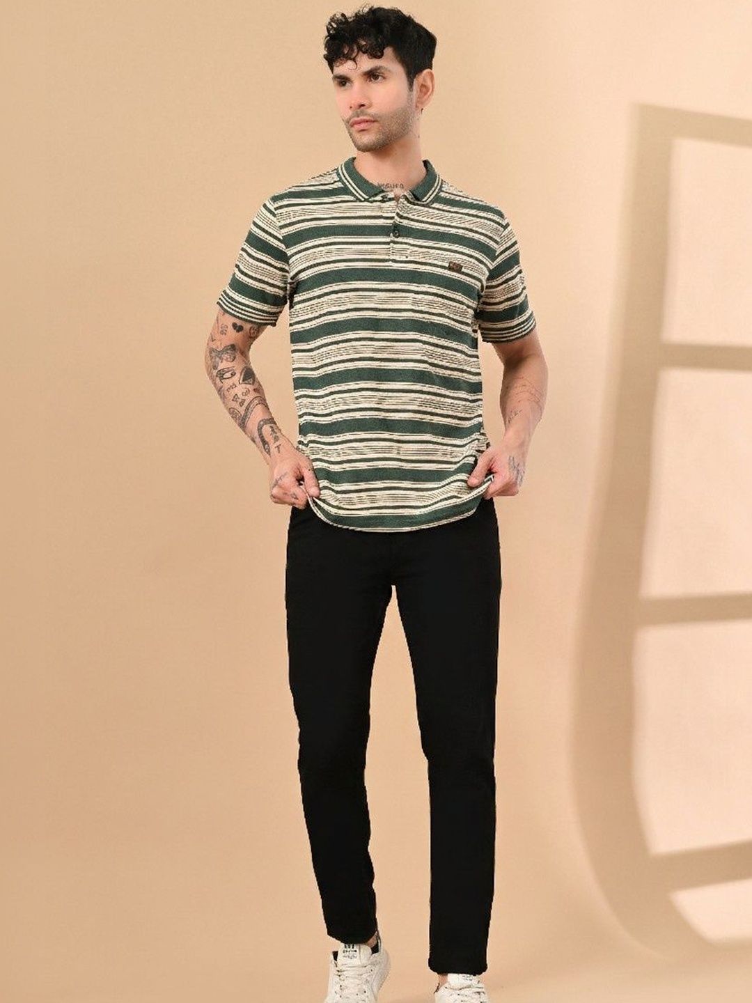 Mast & Harbour Mast Harbour Striped Polo Collar Cotton Tshirts