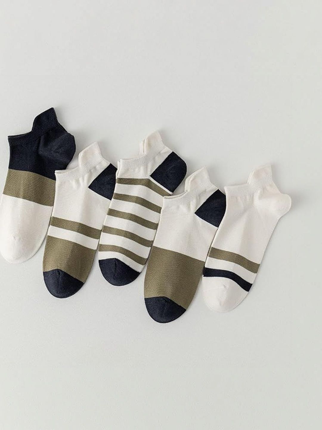PRASTHAN Men Pack Of 5 Striped Cotton Blend Ankle Length Socks