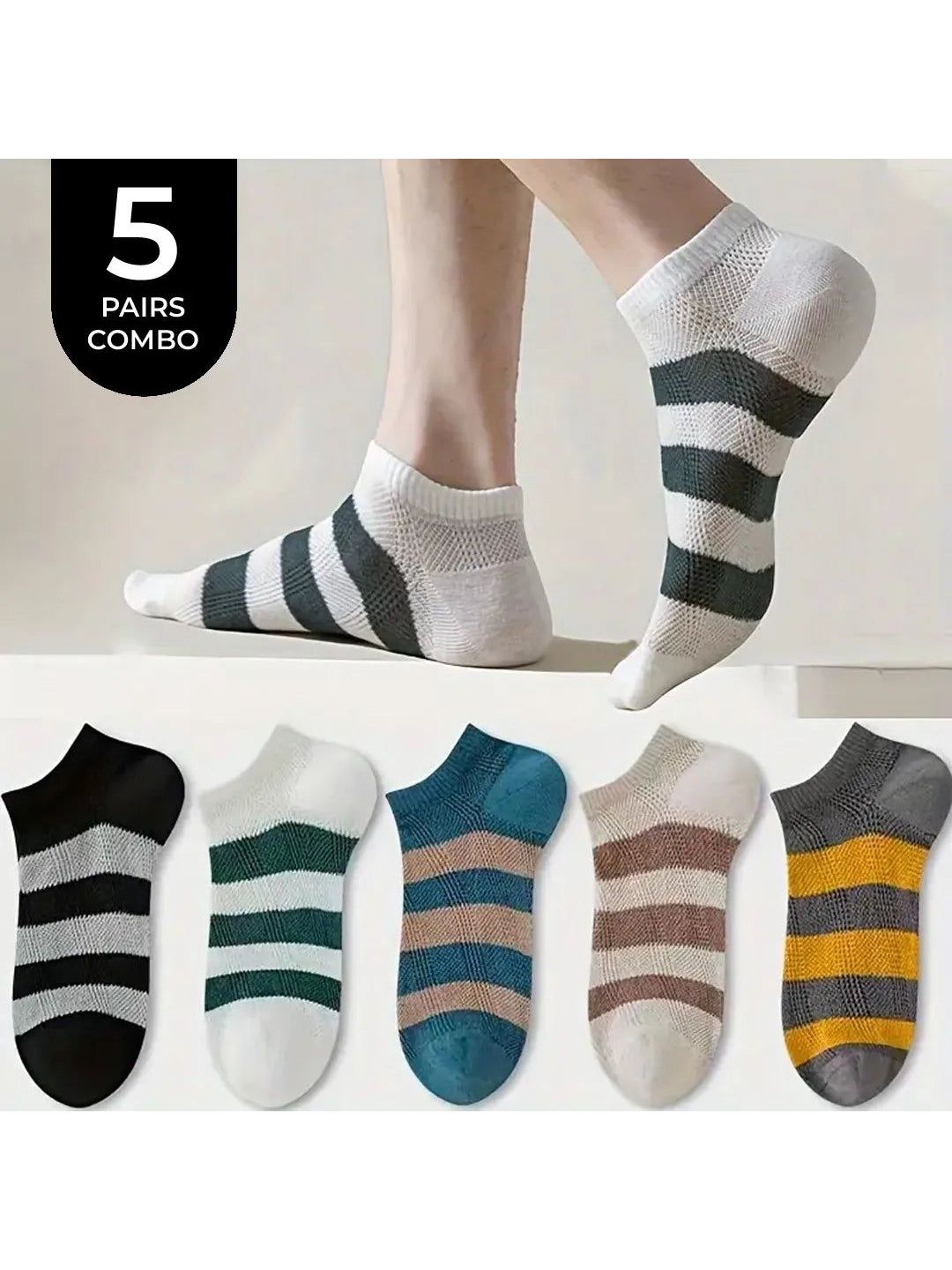 PRASTHAN Men Pack of 5 Cotton Blend Ankle Length Socks