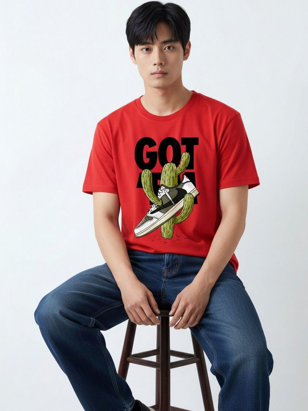 GIBBONTE Round Neck Graphic Print Cotton Tshirts