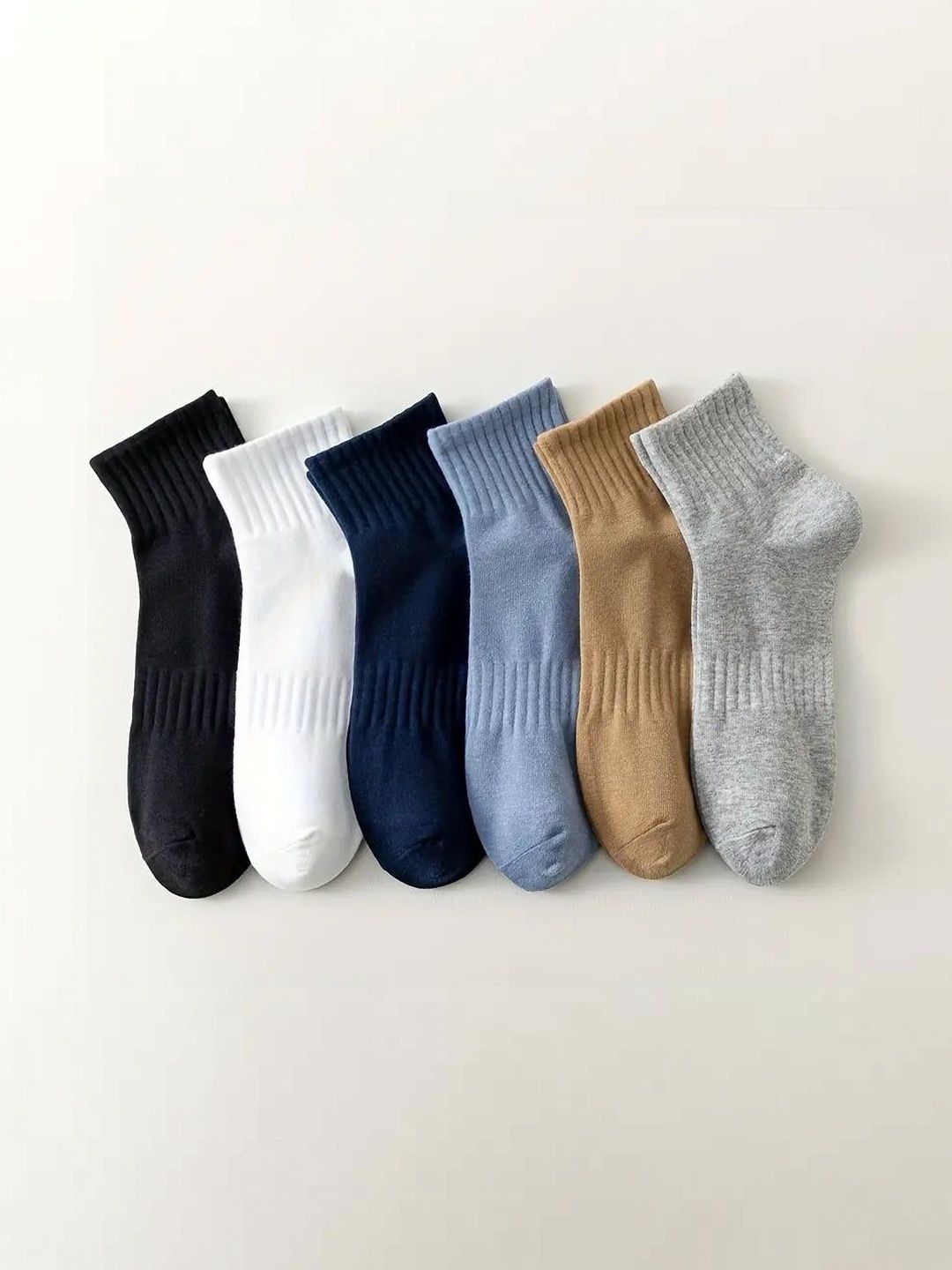PRASTHAN Men Pack Of 6 Striped Cotton Blend Above Ankle Socks