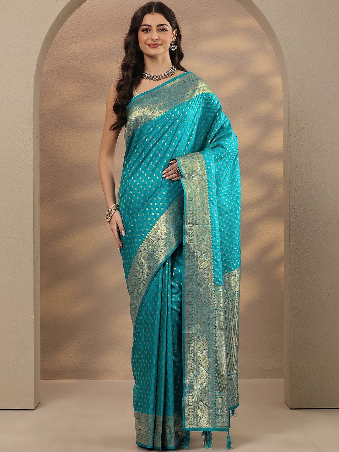 Libas Blue Woven Design Saree With Unstitched Blouse Piece