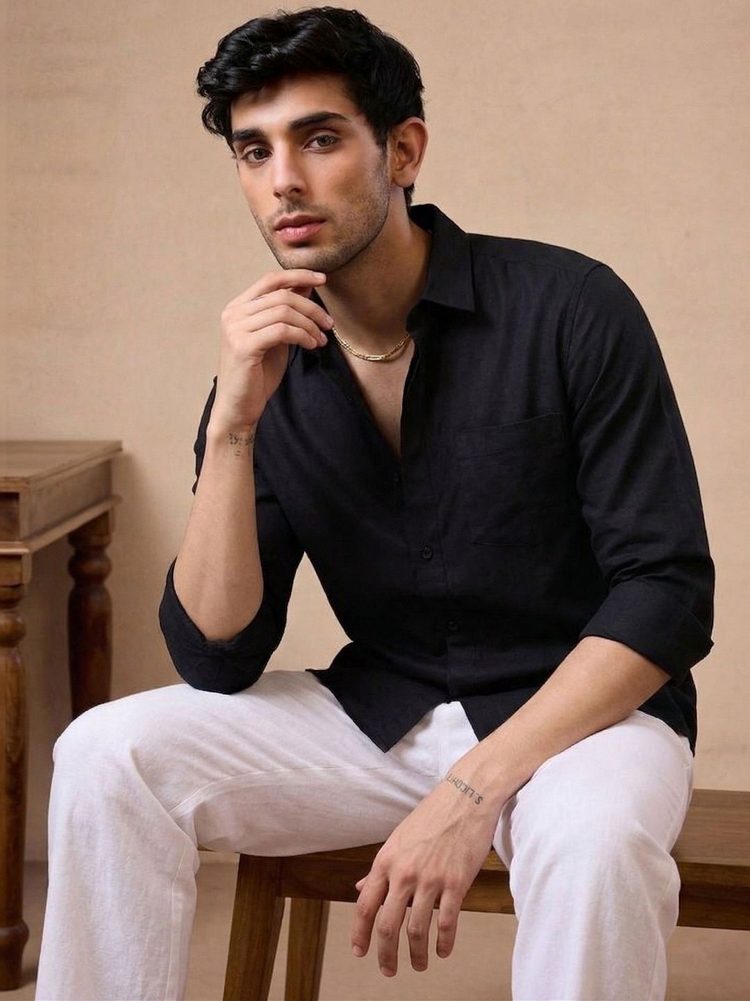 DHAKRE FASHION Men Black Solid Cotton Shirts