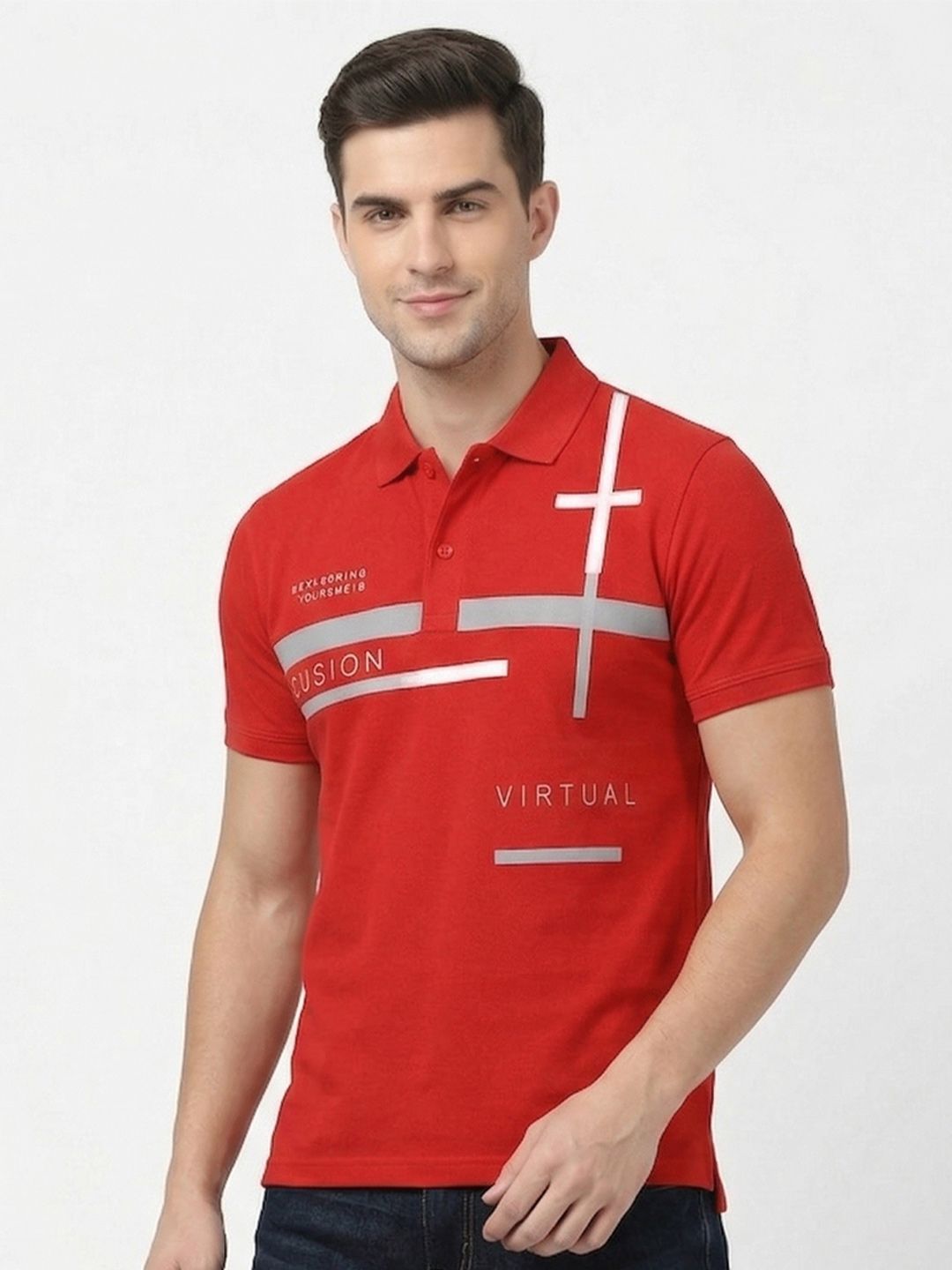 Here&Now X Game Begins Men Typography Printed Polo Collar T-shirt