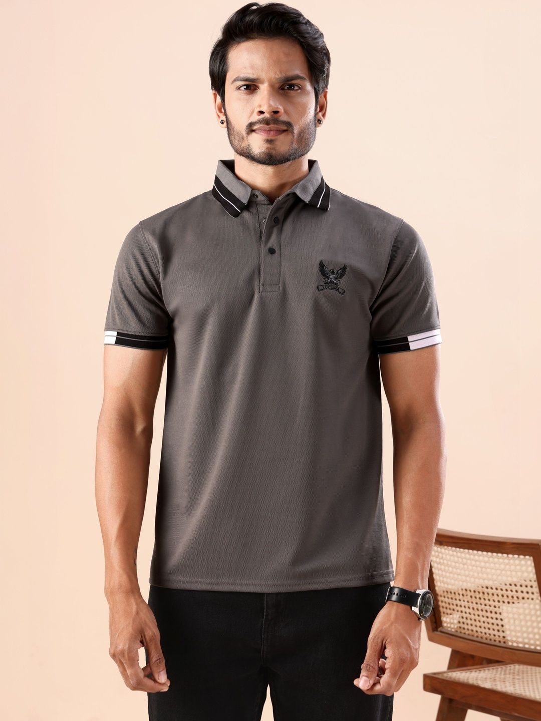 LUCUMA FASHION HUB Grey Polo Collar Mens Tshirts