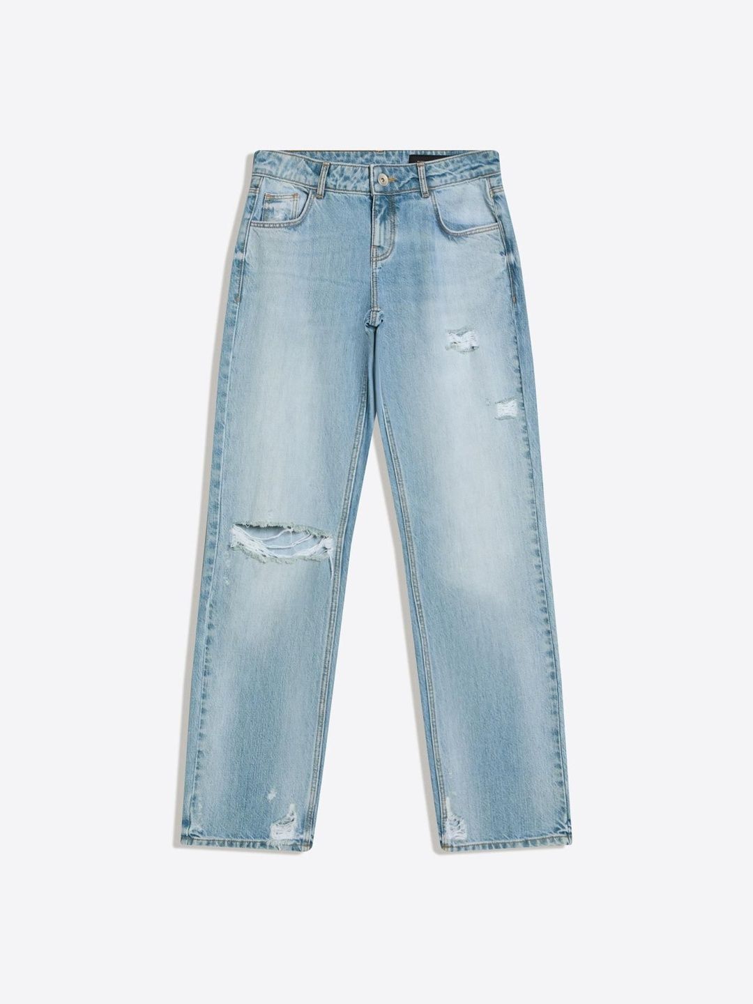 Ripped Low-Rise Straight Cotton Jeans