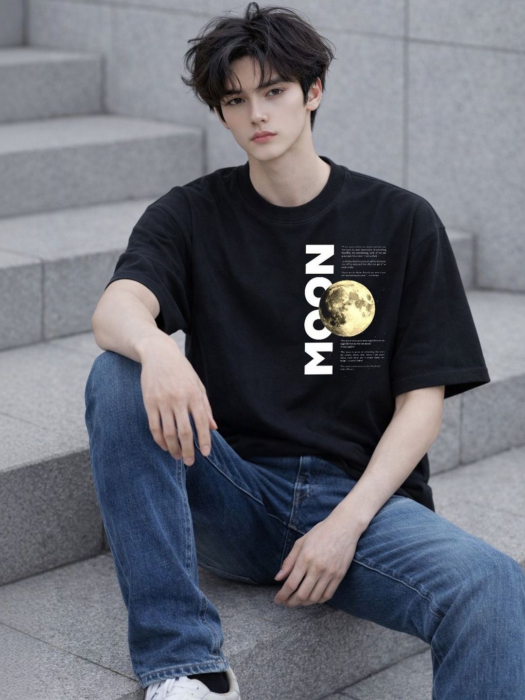 Moda Rapido Mens Oversized Classy Printed Research Moon Casual Genz Tshirts