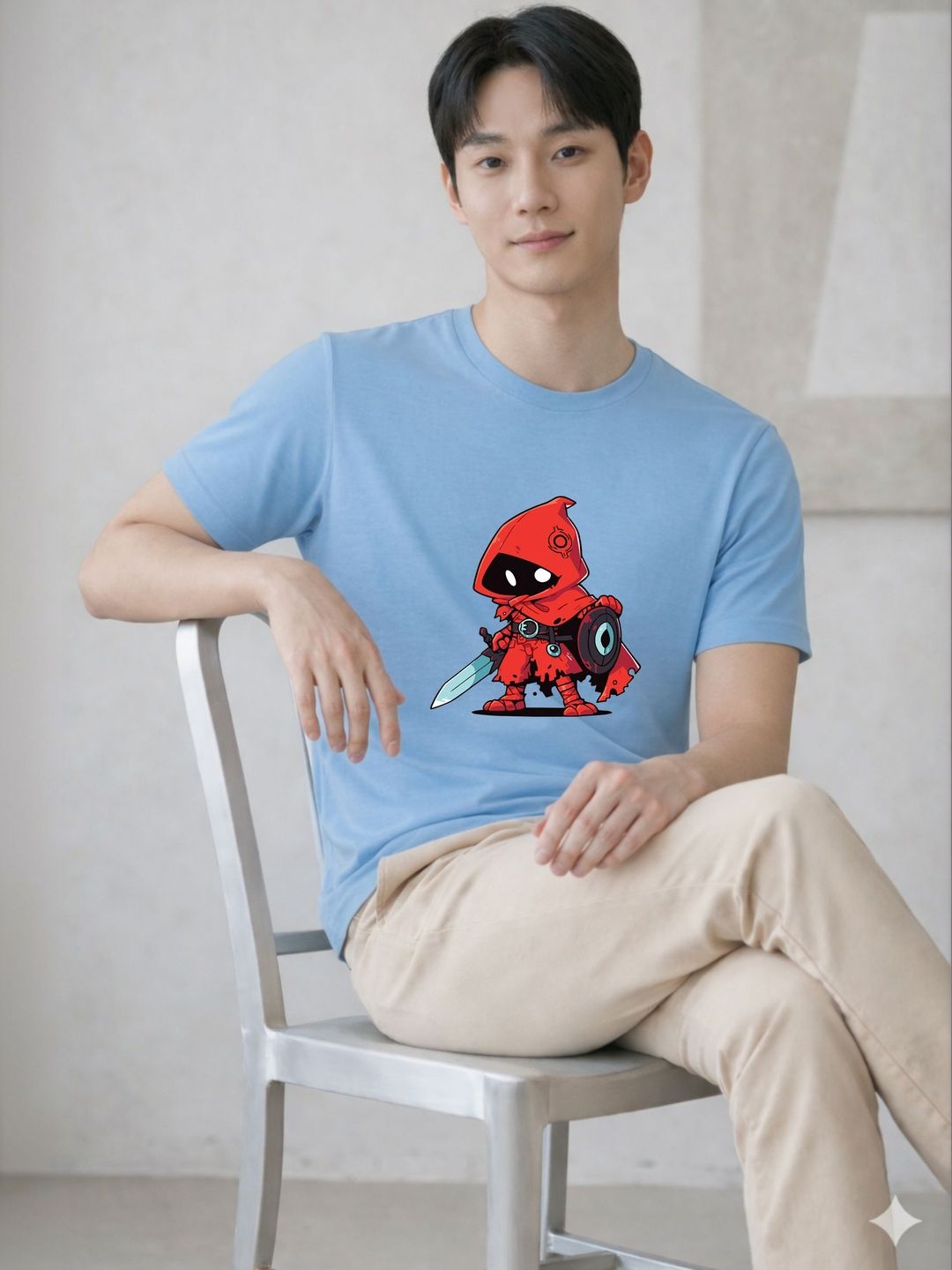 HERE&NOW Men Sky Blue Graphic Printed Round Neck Casual Cotton Tshirts