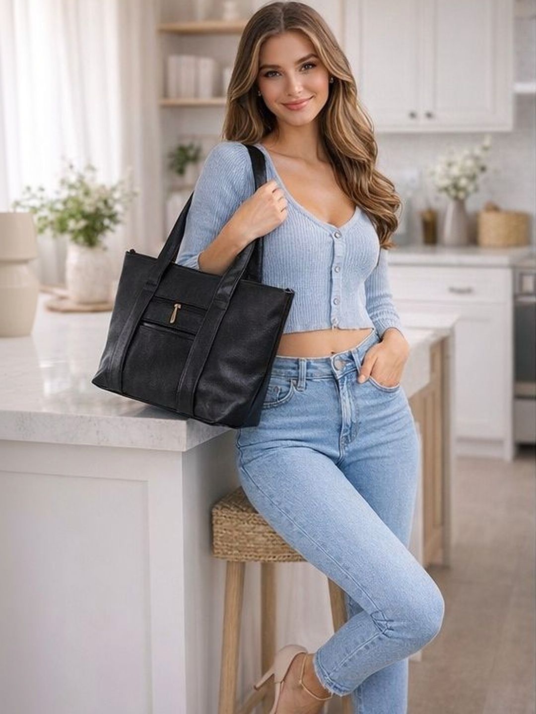 Springberry Women Textured Black Tote Bag