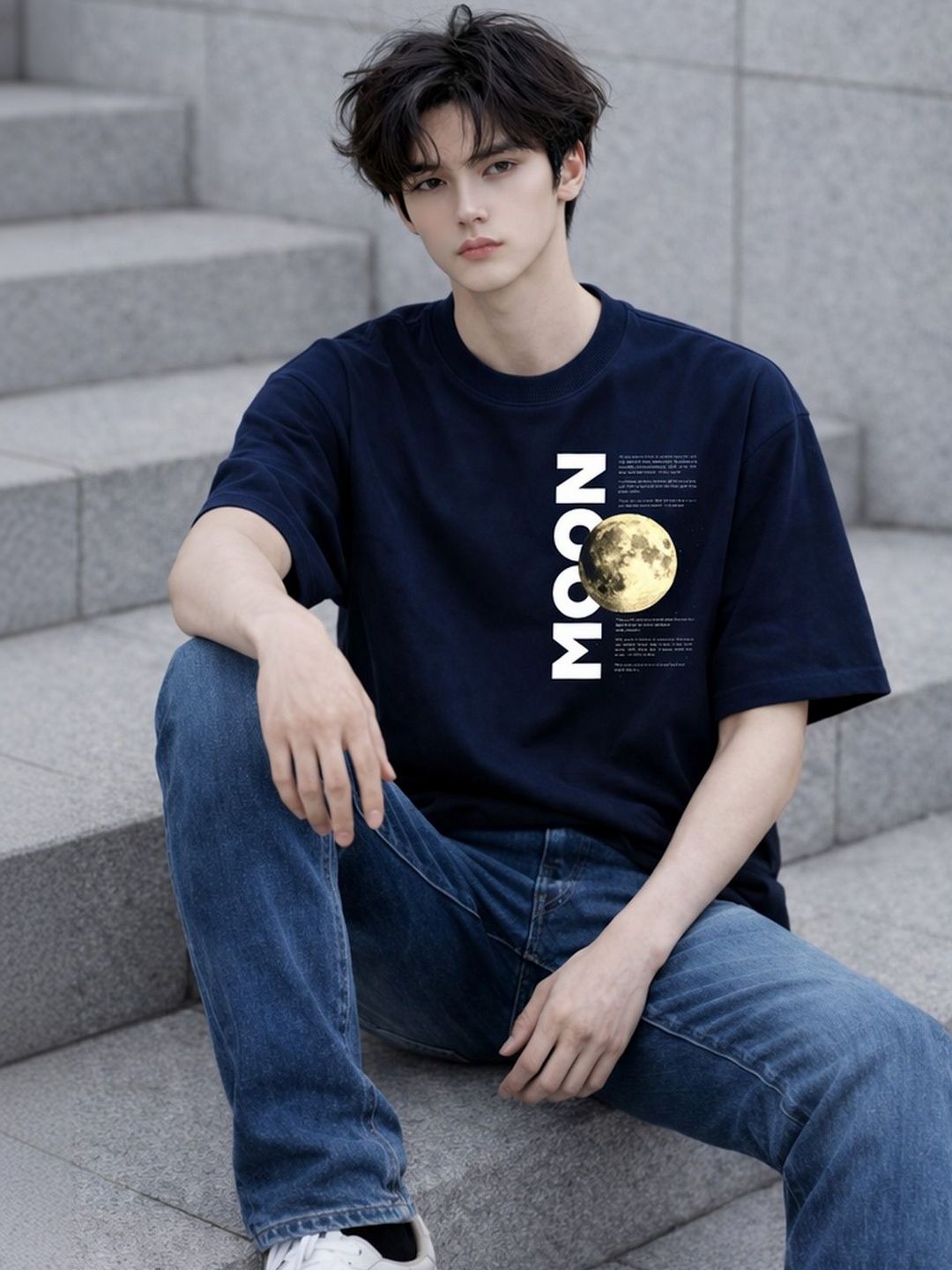 Moda Rapido Mens Oversized Classy Printed Research Moon Casual Genz Tshirts