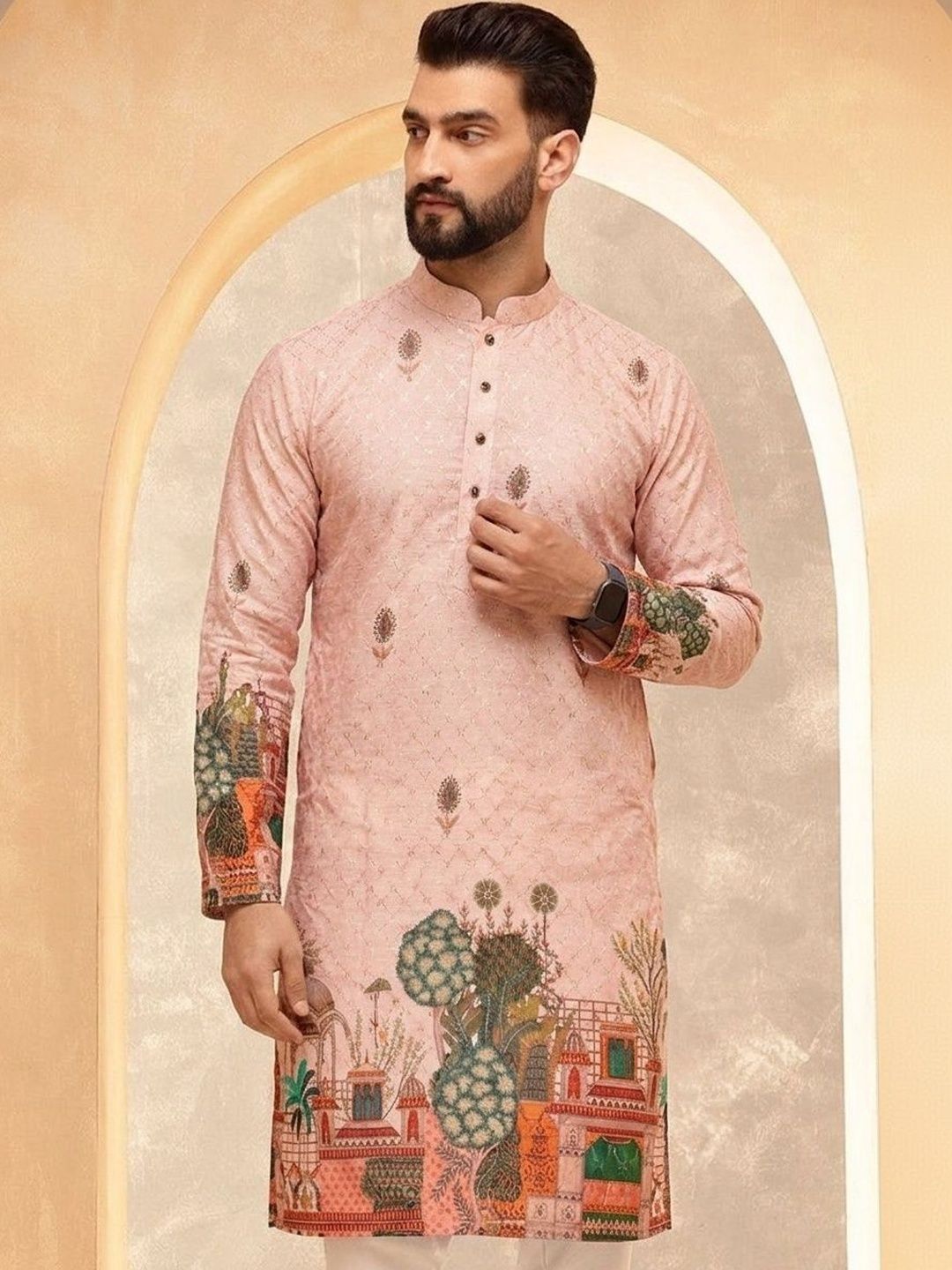 VELKYNOX Men Ethnic Motifs Woven Design Sequinned Straight Kurta