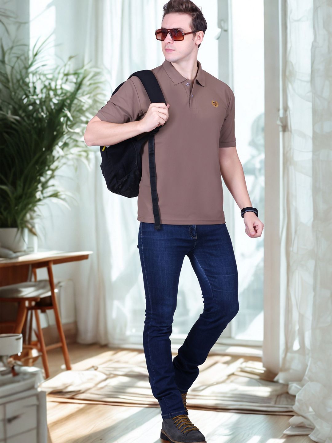 FLOSBERRY Mens Solid Polo Chest Embroidery Tshirts