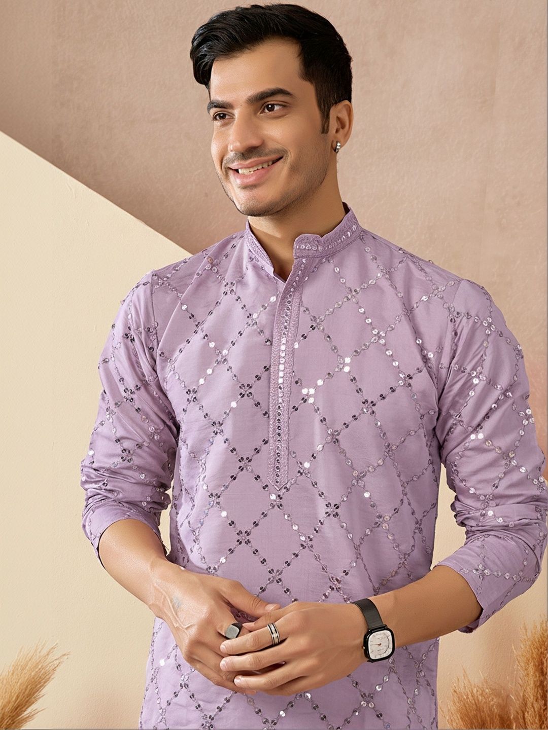 INDIROOP Ethnic Motifs Embroidered Mandarin Collar Pure Cotton Chikankari Kurta