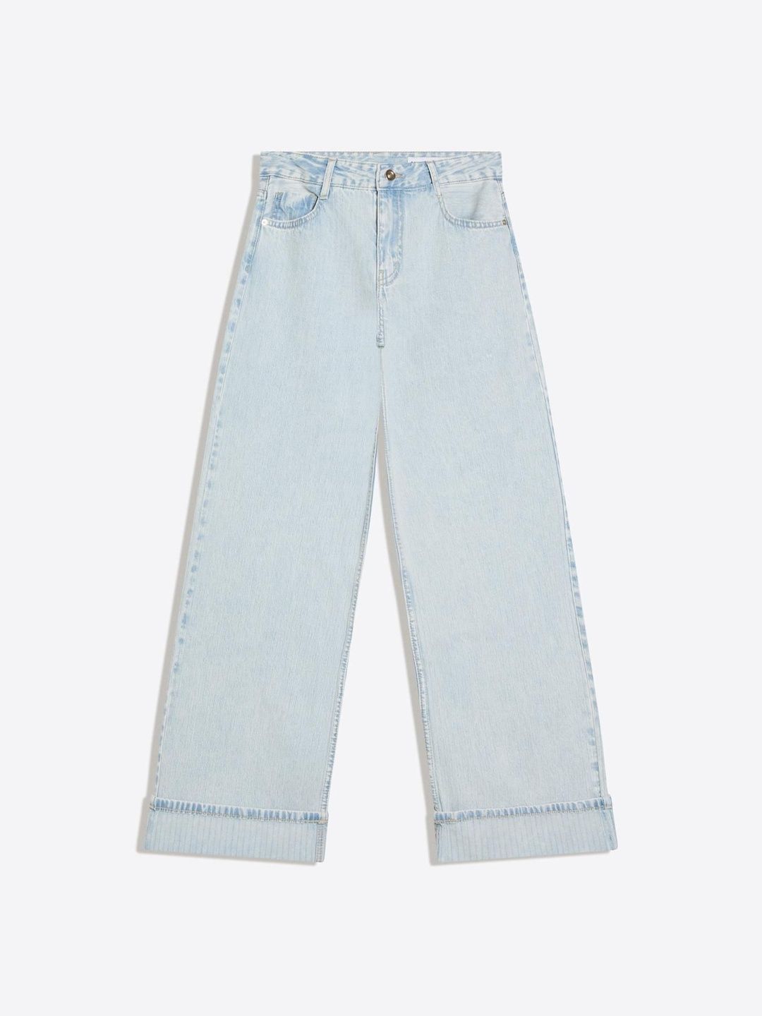 Low-rise Pure Cotton Wide-leg Jeans With Turn-up Hem