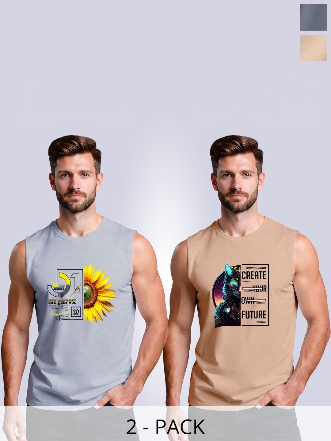 I&D Men 2 Printed Drop-Shoulder Sleeves T-shirt