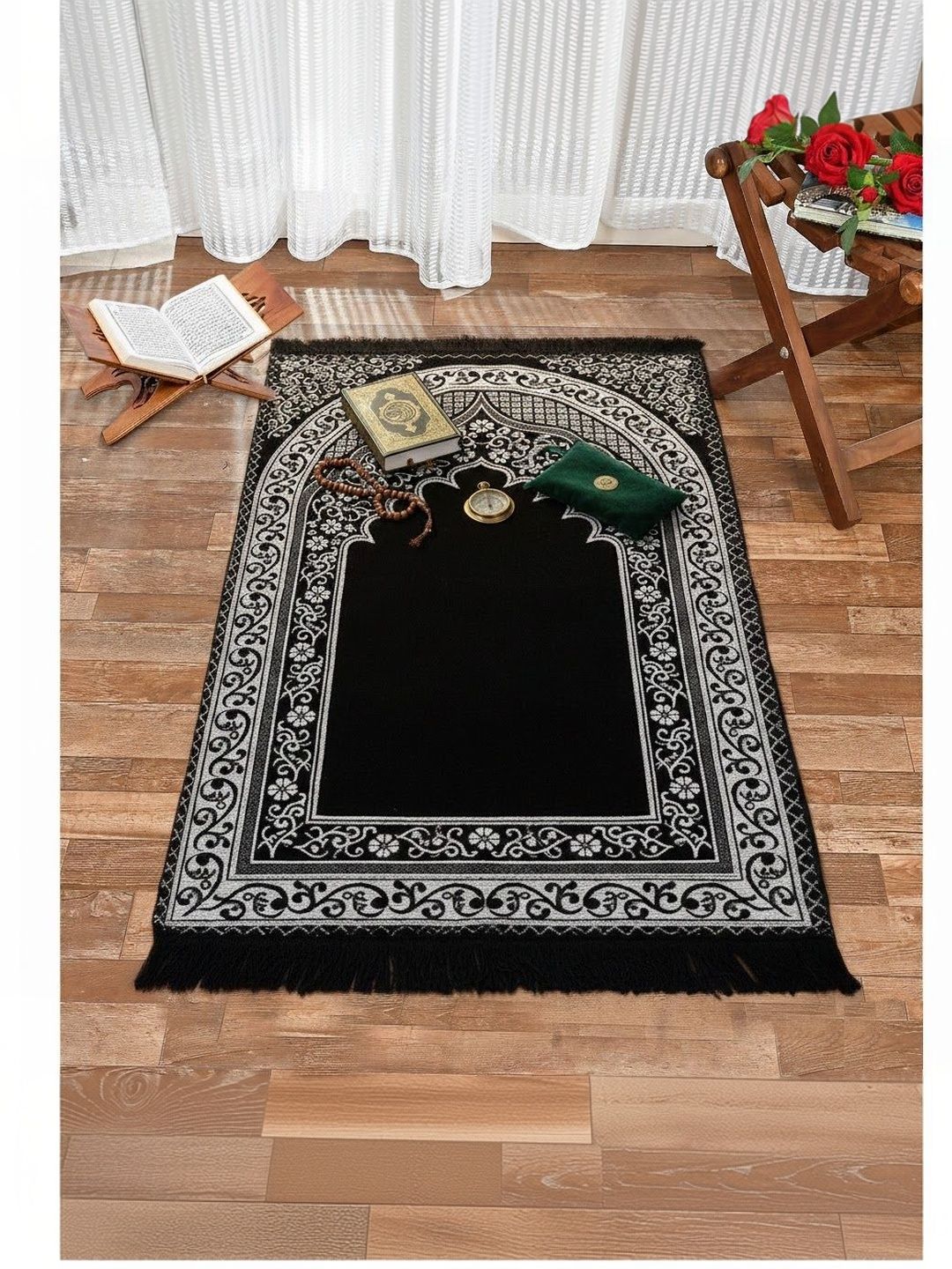 Hometara ZEBA Black Printed Prayer Mats