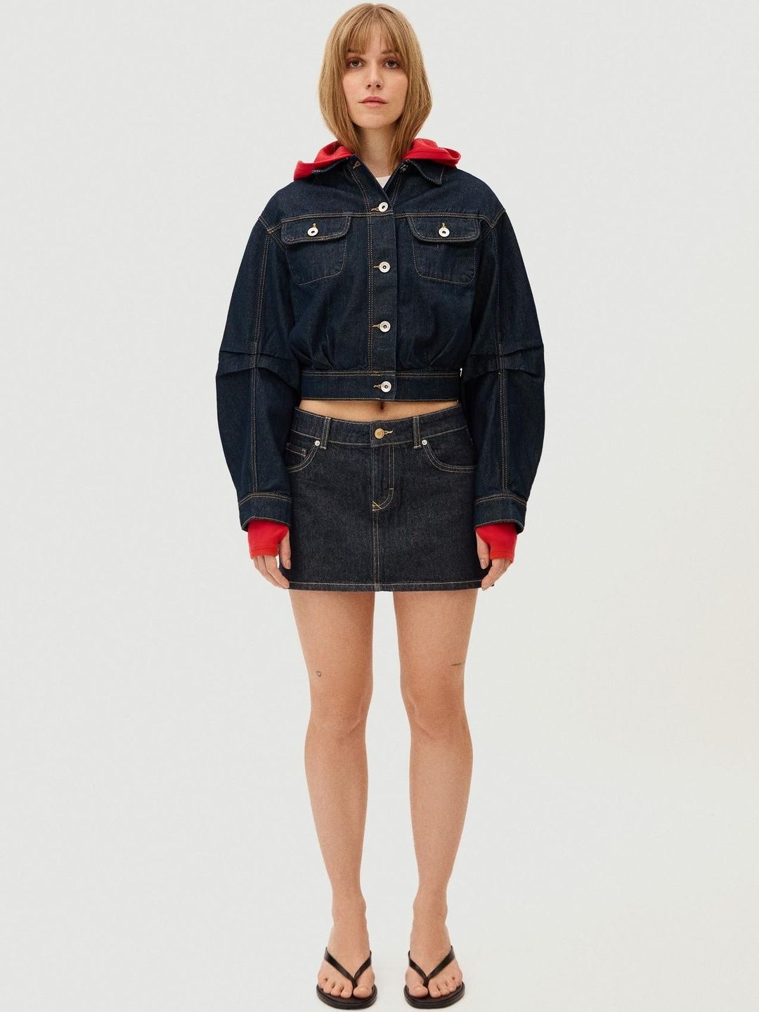 Cotton Denim Mini A-Line Skirt