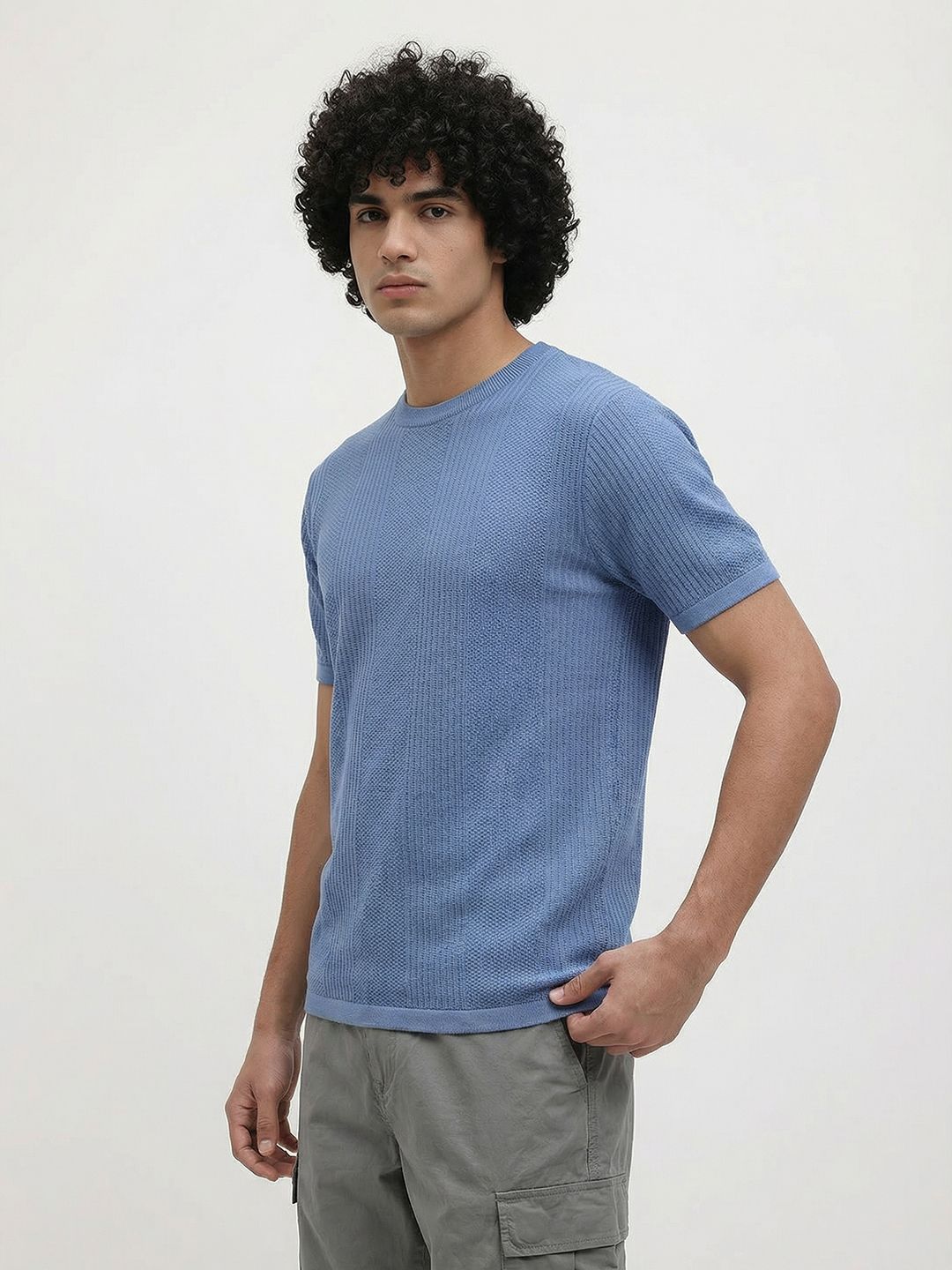 The Roadster Life Co. Self Design Knitted Pure Cotton T-shirt