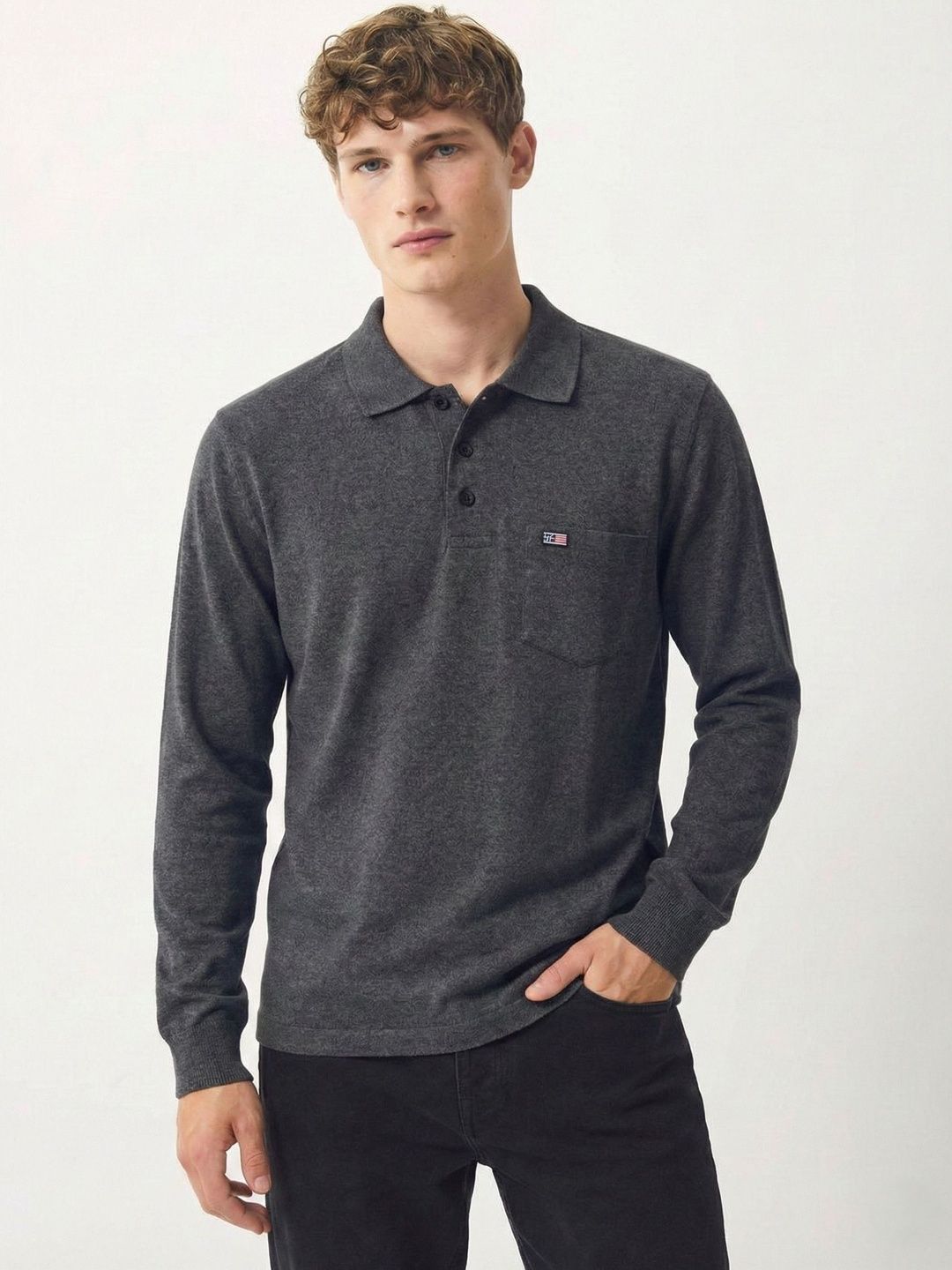 SANDPIPER Long Sleeves Polo Collar Cotton T-shirt