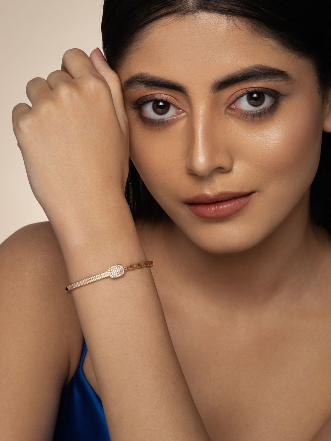 Copper Bangle Kushal's Fashion Jewellery Gold-Plated & White Copper Zircon Bangle